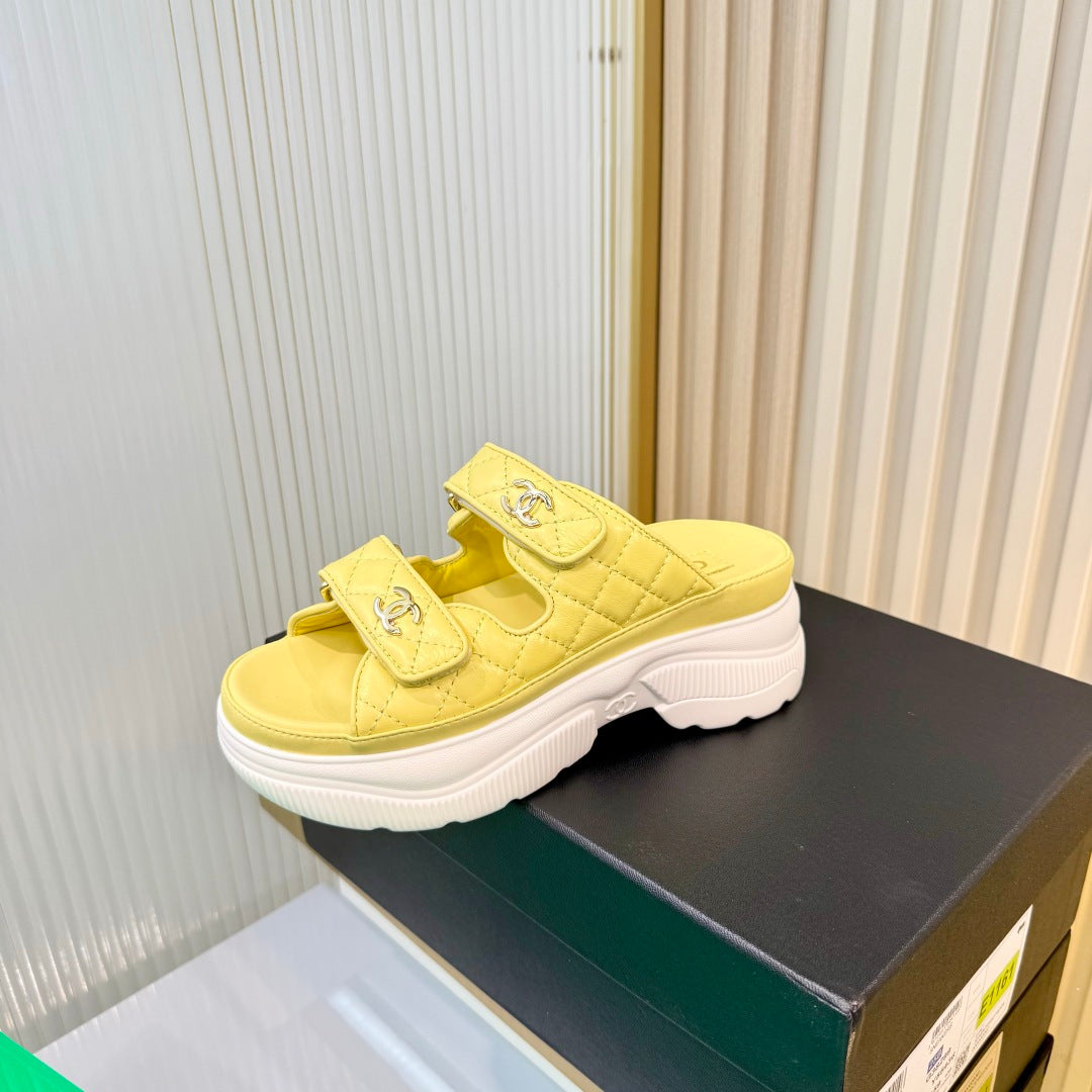 Chanel 26S Platform Sandals In Yellow Lambskin