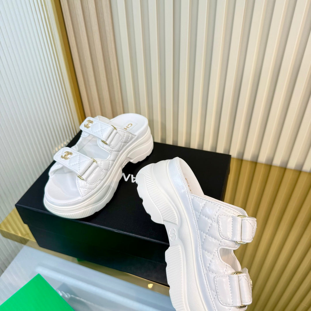 Chanel 26S Platform Sandals In White Lambskin