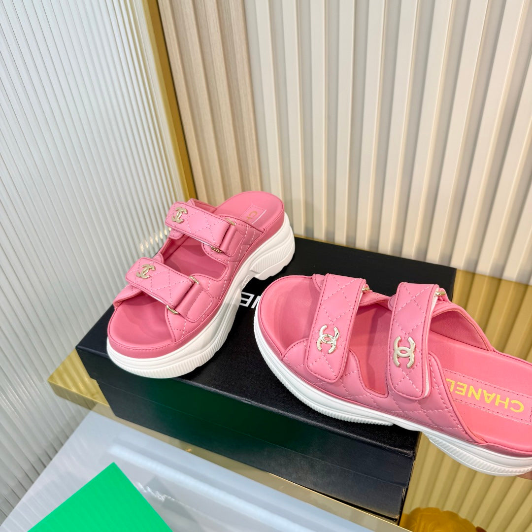 Chanel 26S Platform Sandals In Pink Lambskin