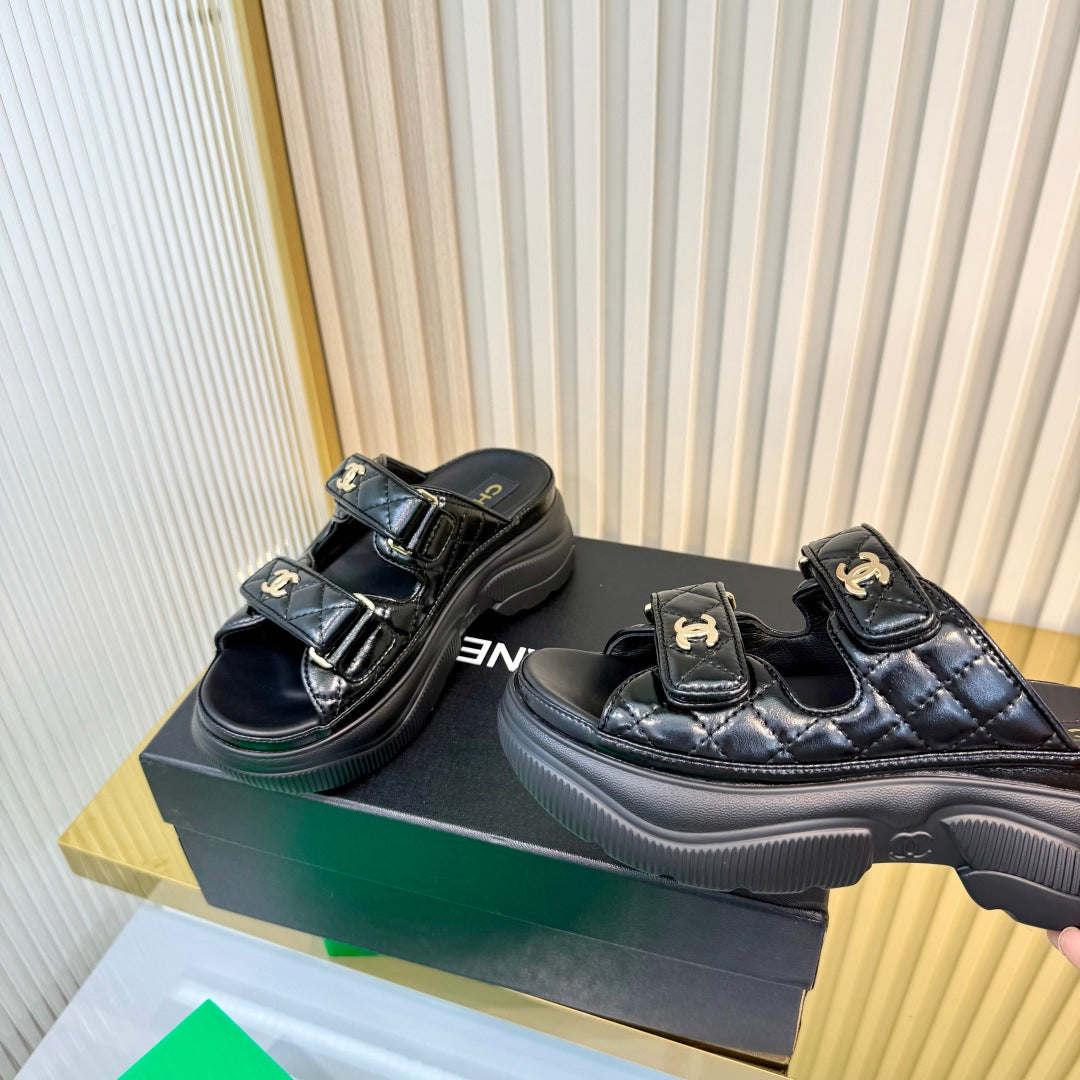 Chanel 26S Platform Sandals in Black Lambskin