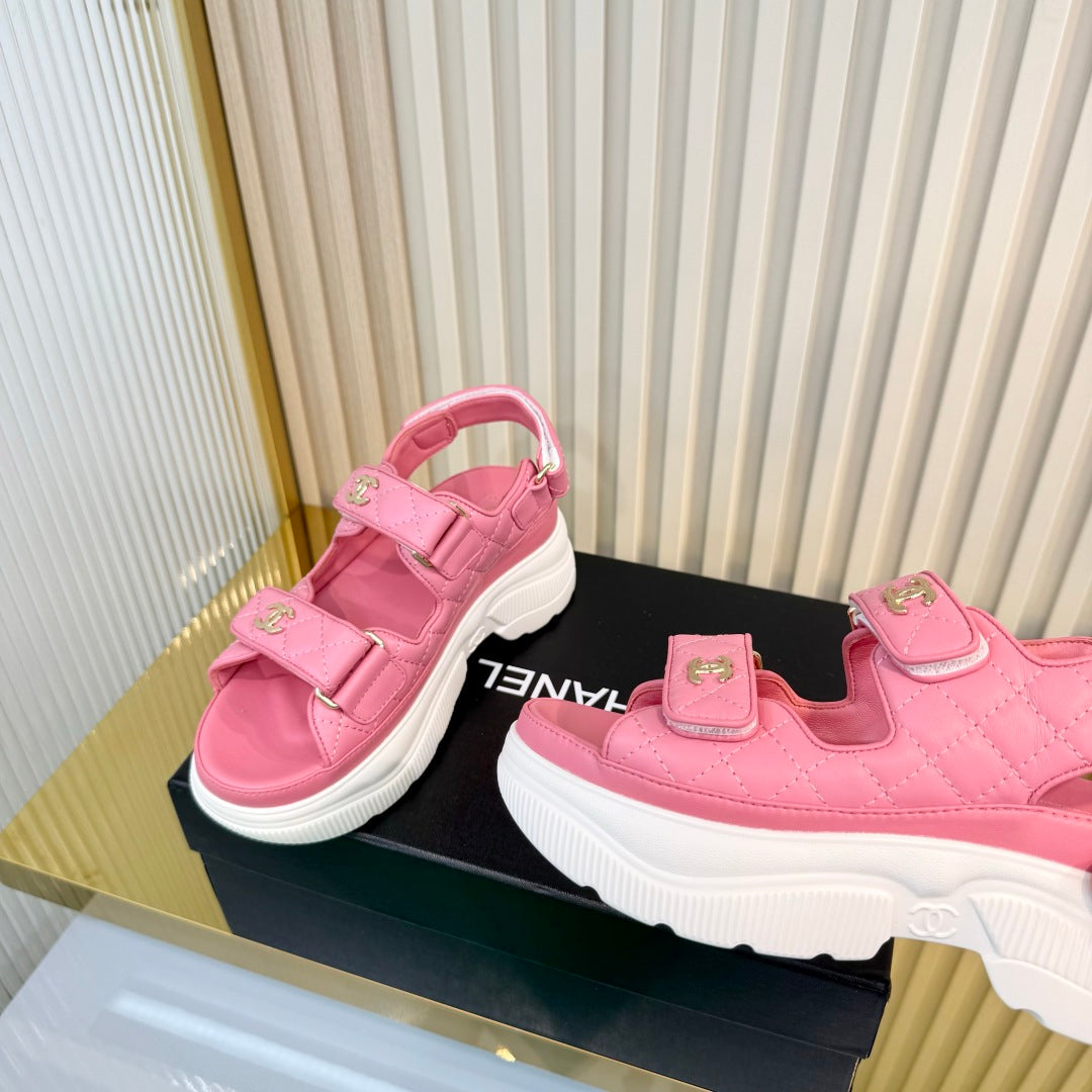 Chanel 26S Platform Velcro Sandals In Light Pink Lambskin