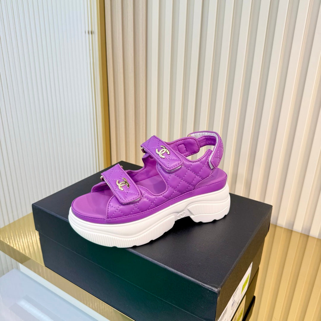 Chanel 26S Platform Velcro Sandals In Purple Lambskin