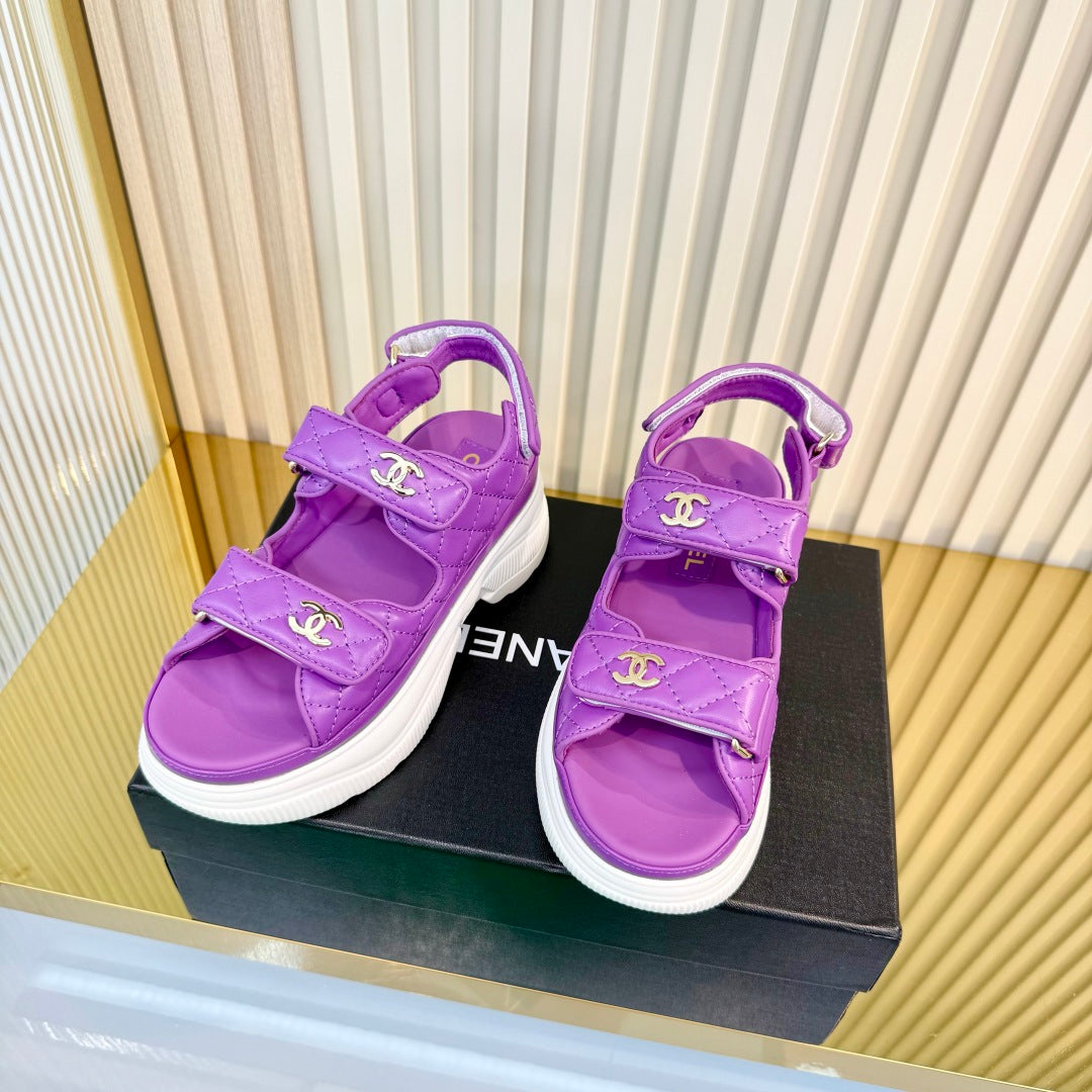 Chanel 26S Platform Velcro Sandals In Purple Lambskin