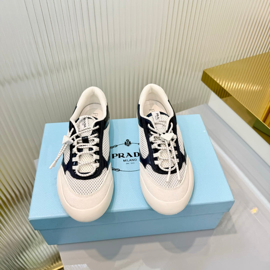 Prada 26s Speedrock Sneakers White Black Patent Leather Mesh Fabric 986640