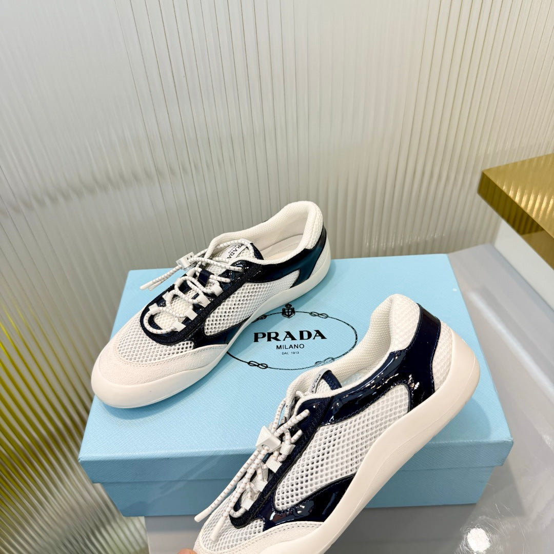 Prada 26s Speedrock Sneakers White Black Patent Leather Mesh Fabric 986640