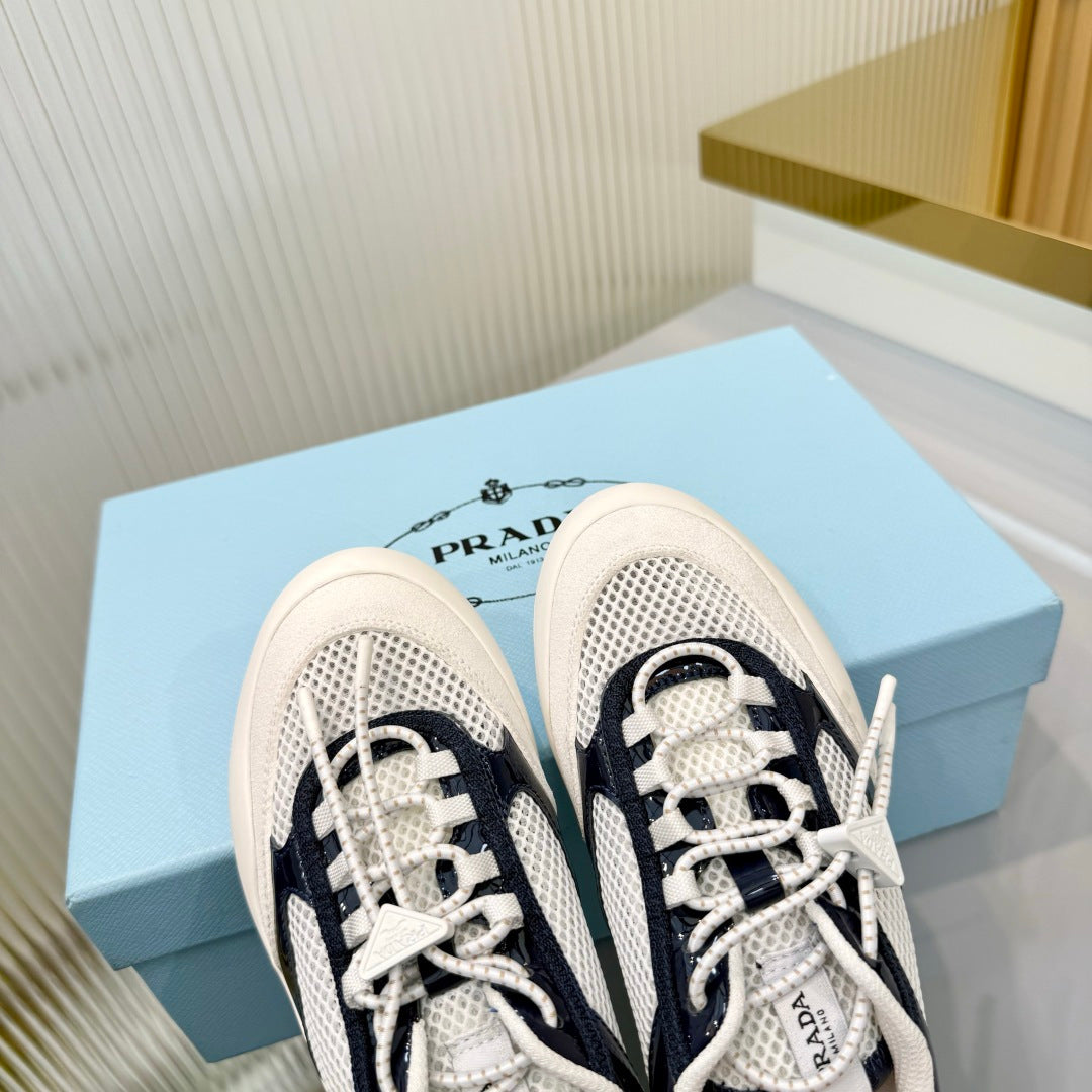 Prada 26s Speedrock Sneakers White Black Patent Leather Mesh Fabric 986640