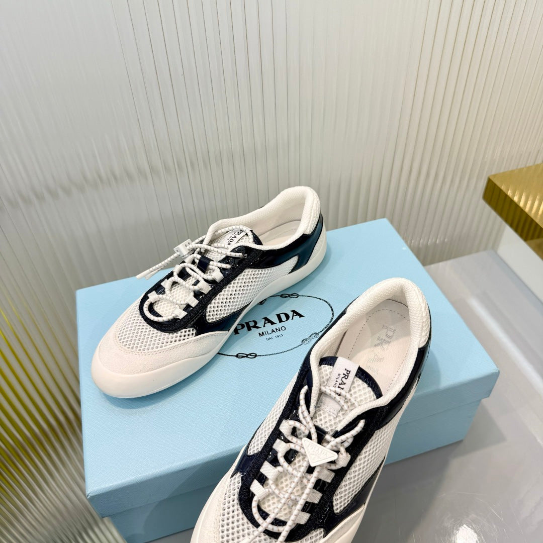 Prada 26s Speedrock Sneakers White Black Patent Leather Mesh Fabric 986640