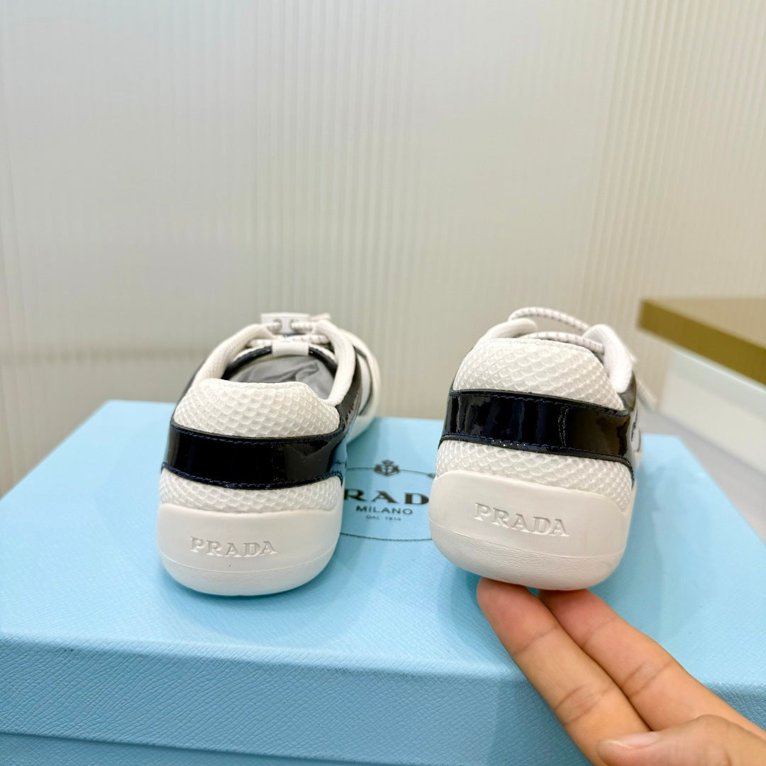 Prada 26s Speedrock Sneakers White Black Patent Leather Mesh Fabric 986640