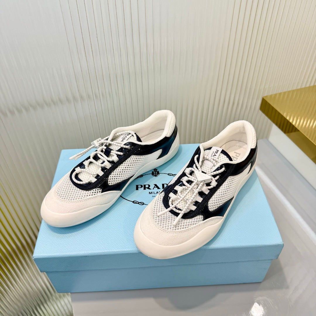 Prada 26s Speedrock Sneakers White Black Patent Leather Mesh Fabric 986640