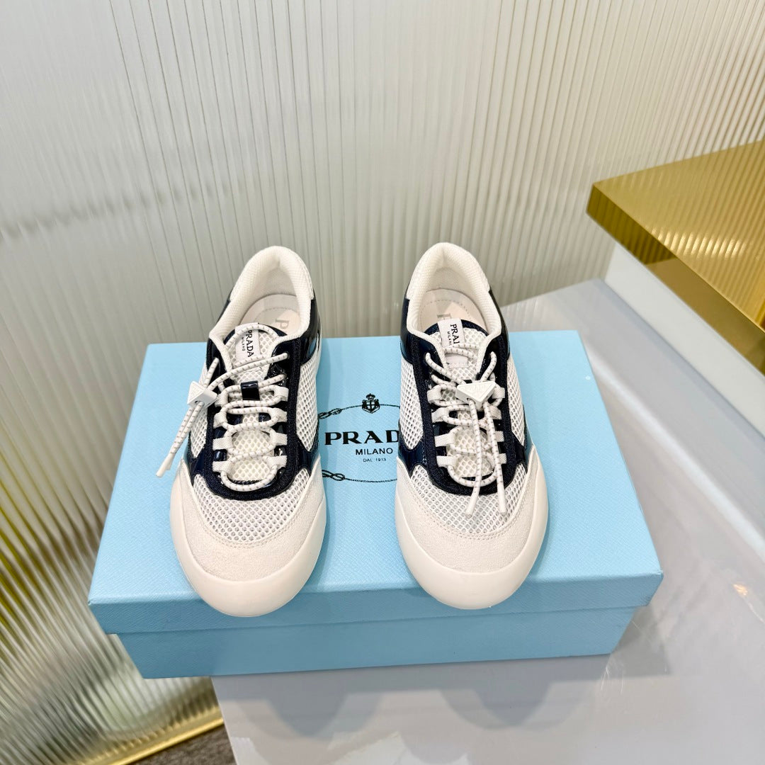 Prada 26s Speedrock Sneakers White Black Patent Leather Mesh Fabric 986640