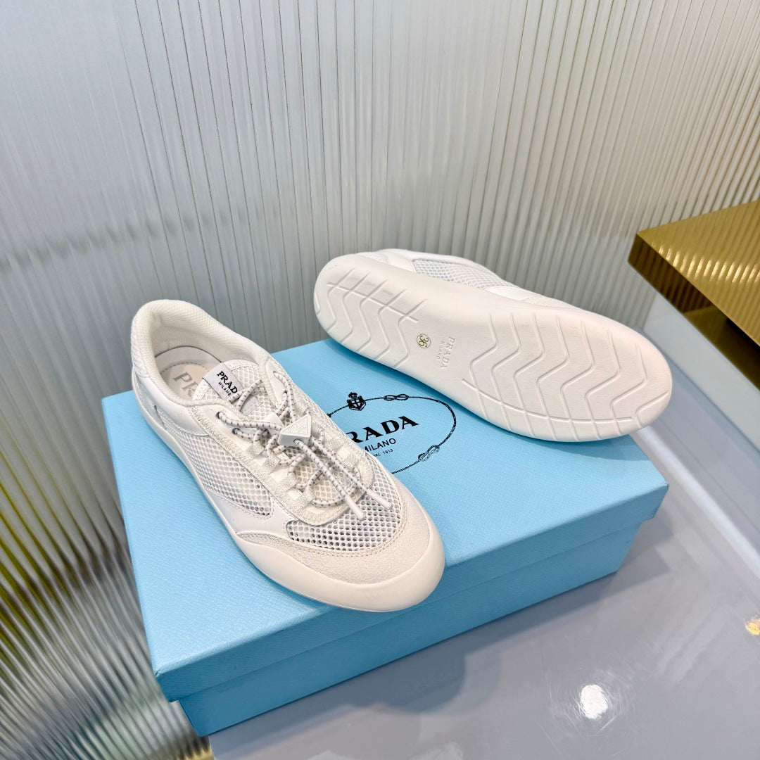 Prada 26s Speedrock Sneakers White Patent Leather Mesh Fabric 986641