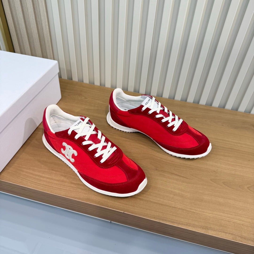 Celine 26s Racer Sneakers Red Fabric Suede 987340