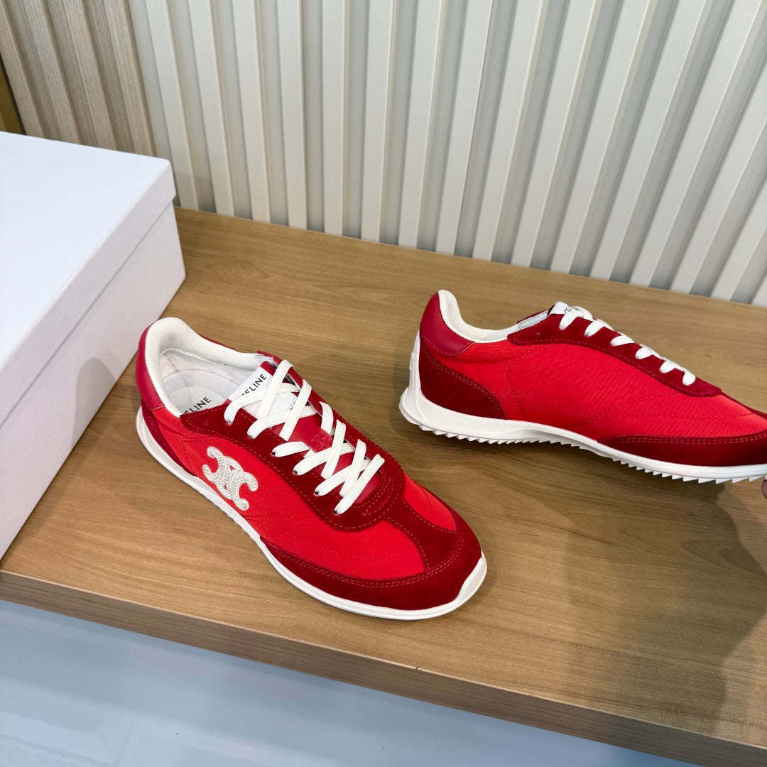 Celine 26s Racer Sneakers Red Fabric Suede 987340