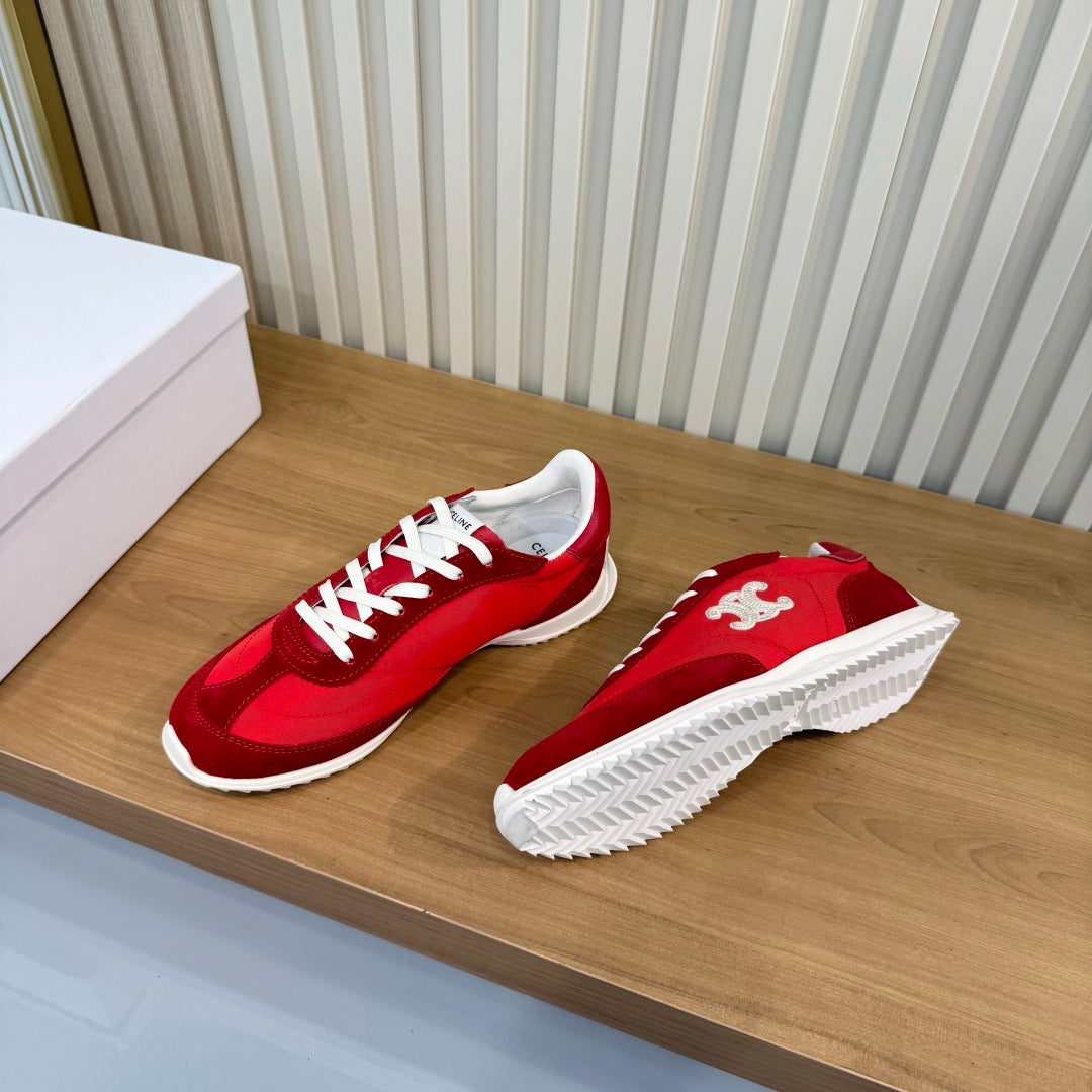 Celine 26s Racer Sneakers Red Fabric Suede 987340
