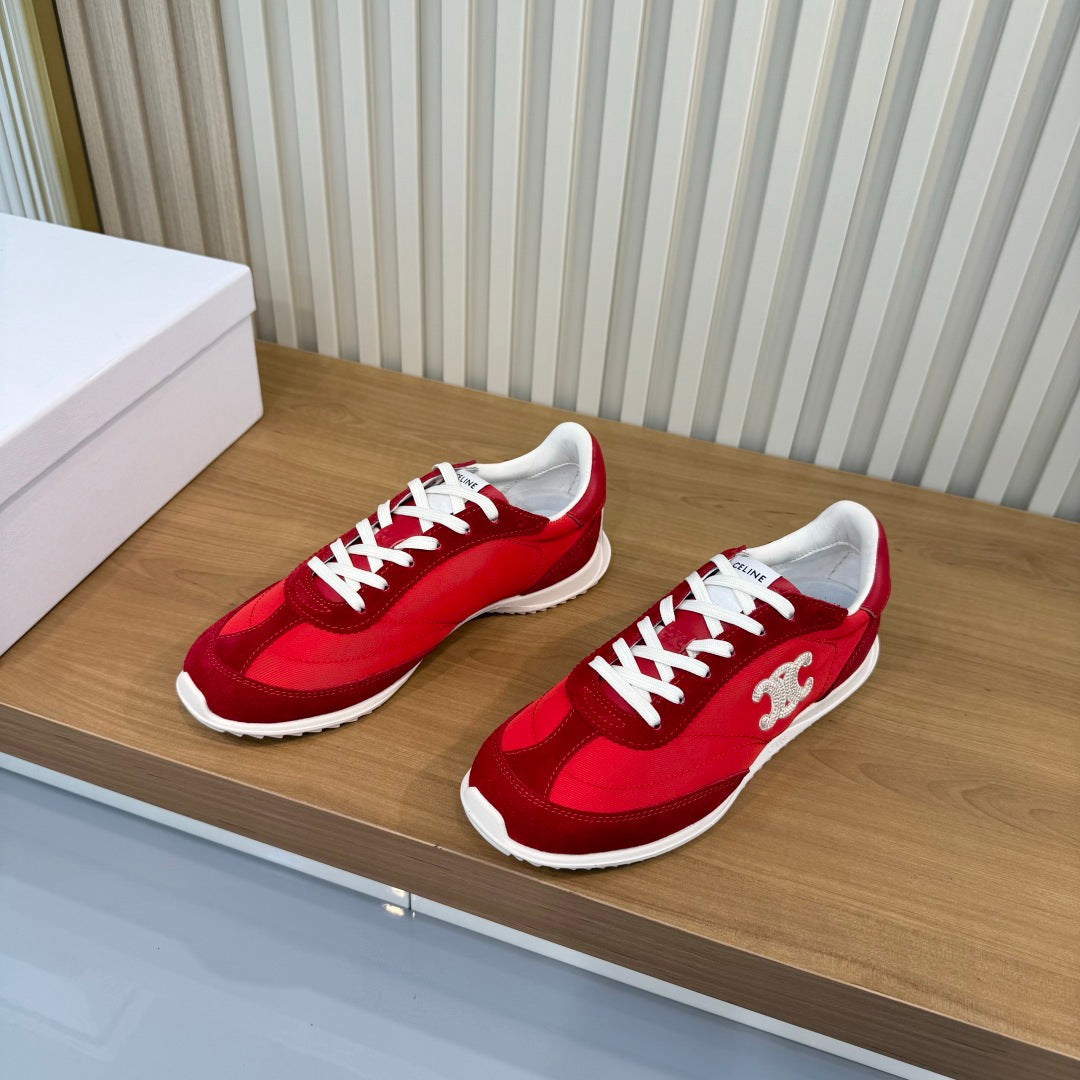 Celine 26s Racer Sneakers Red Fabric Suede 987340