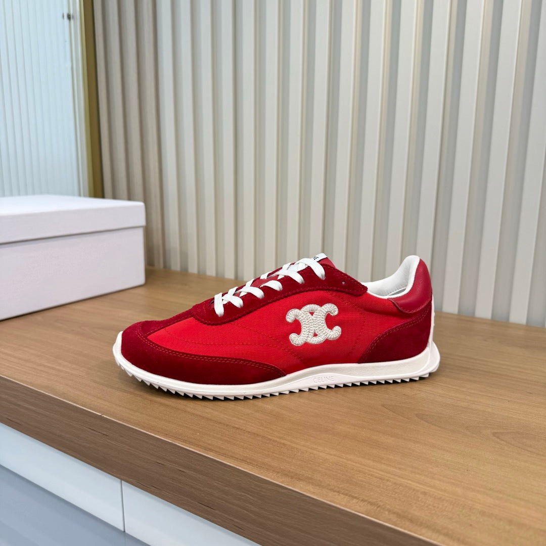 Celine 26s Racer Sneakers Red Fabric Suede 987340