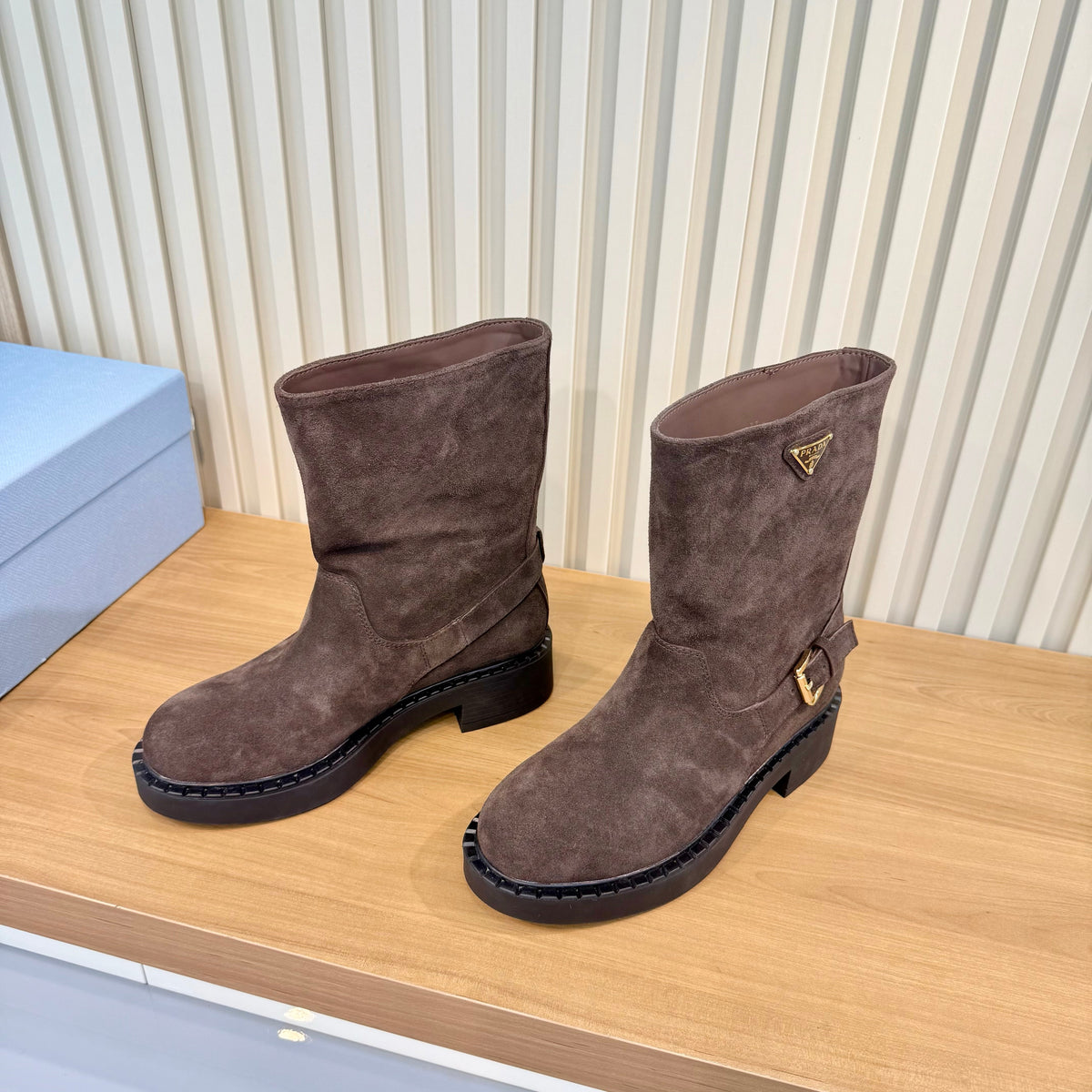 Prada 26s Mid-Calf Boots Brown Suede 140453