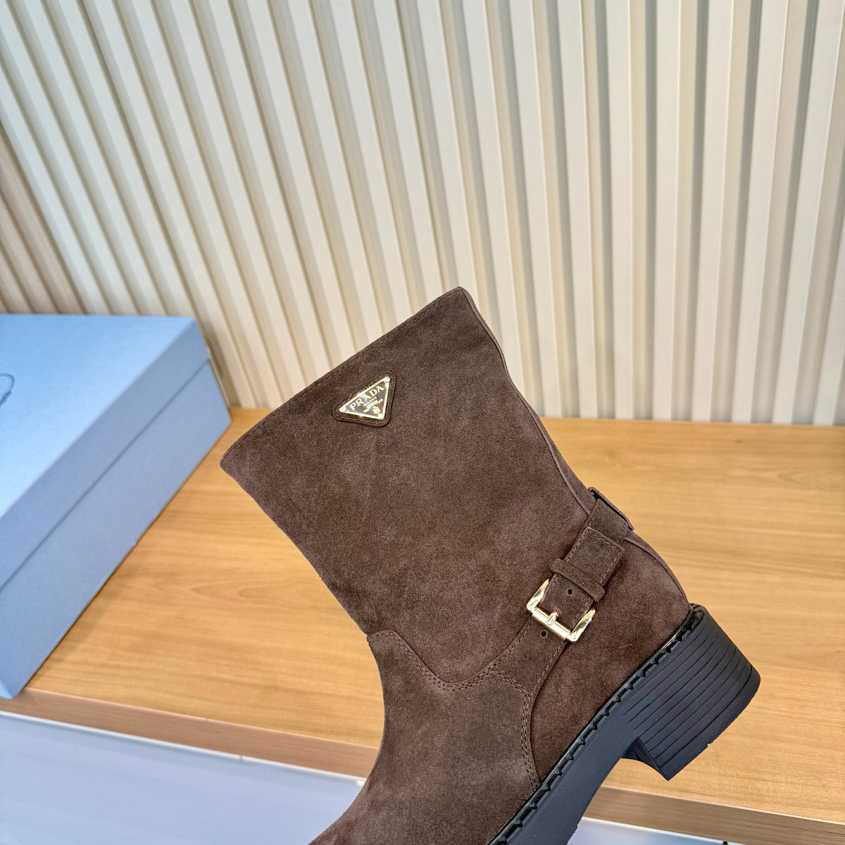 Prada 26s Mid-Calf Boots Brown Suede 140453