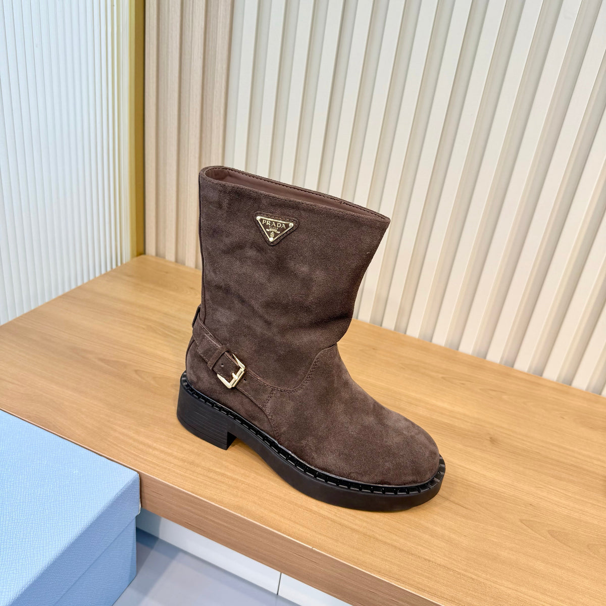 Prada 26s Mid-Calf Boots Brown Suede 140453