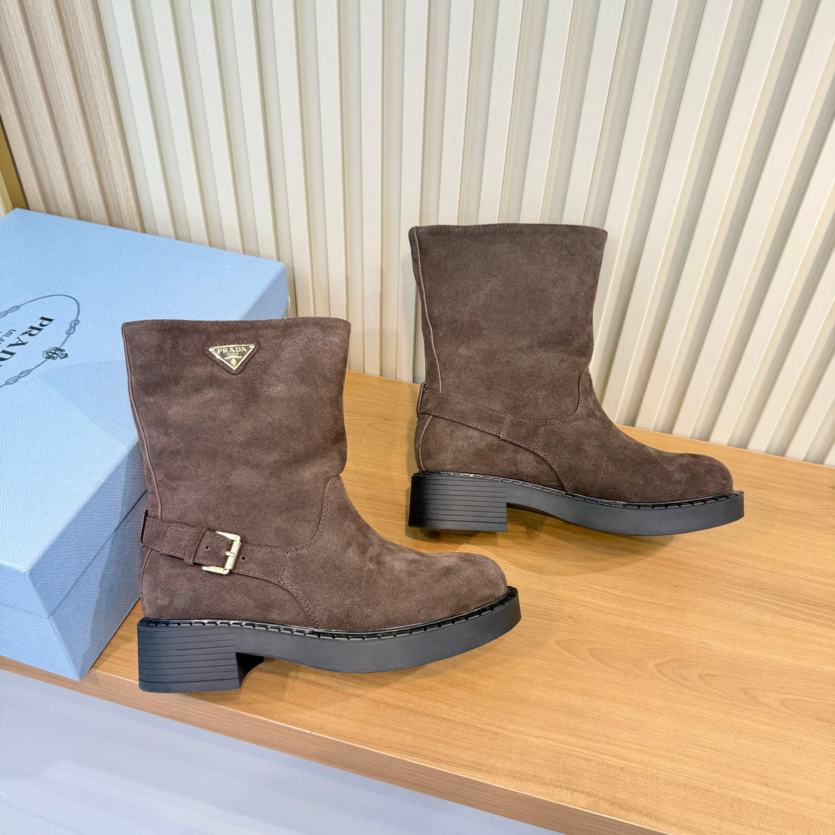 Prada 26s Mid-Calf Boots Brown Suede 140453