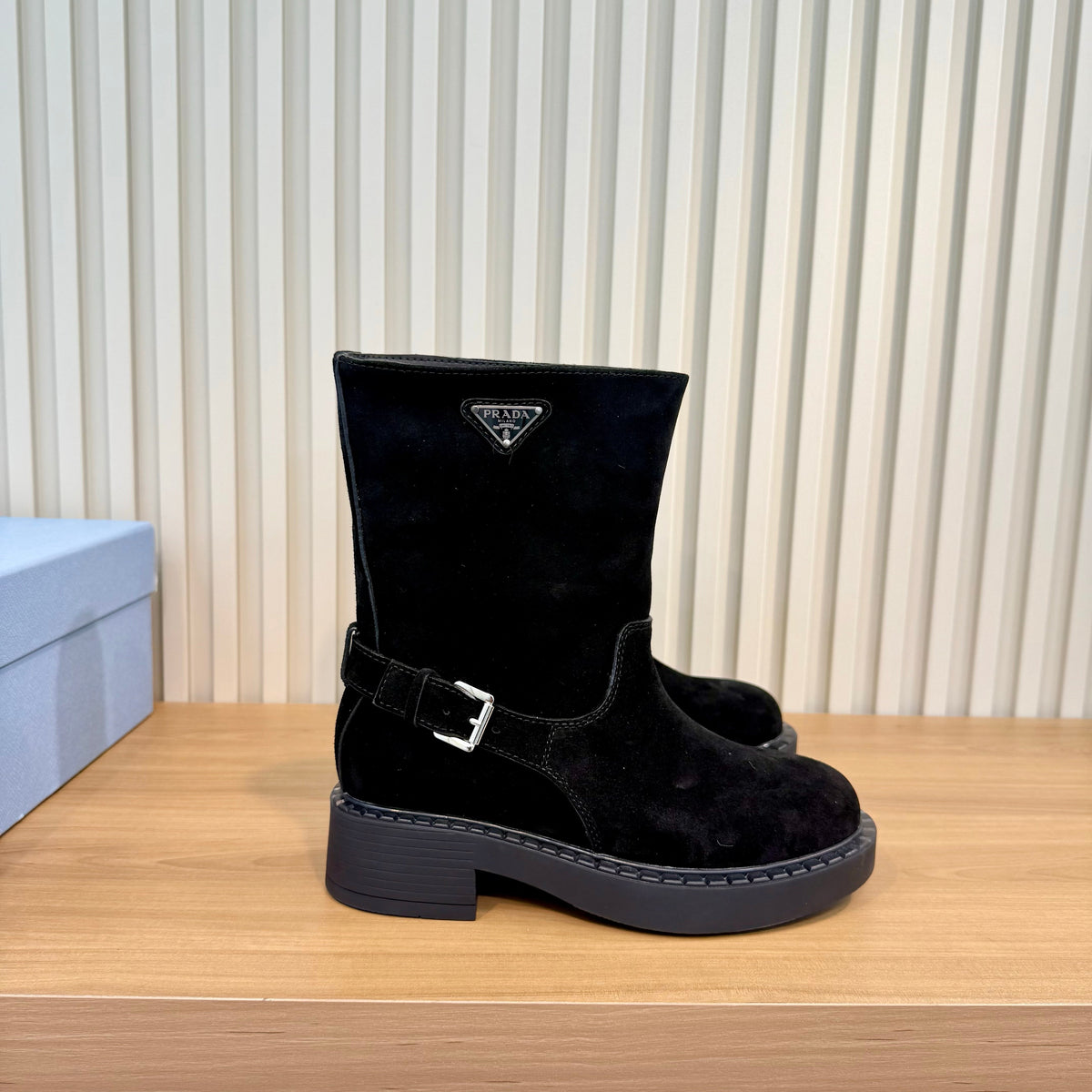 Prada 26s Mid-Calf Boots Black Suede 140454