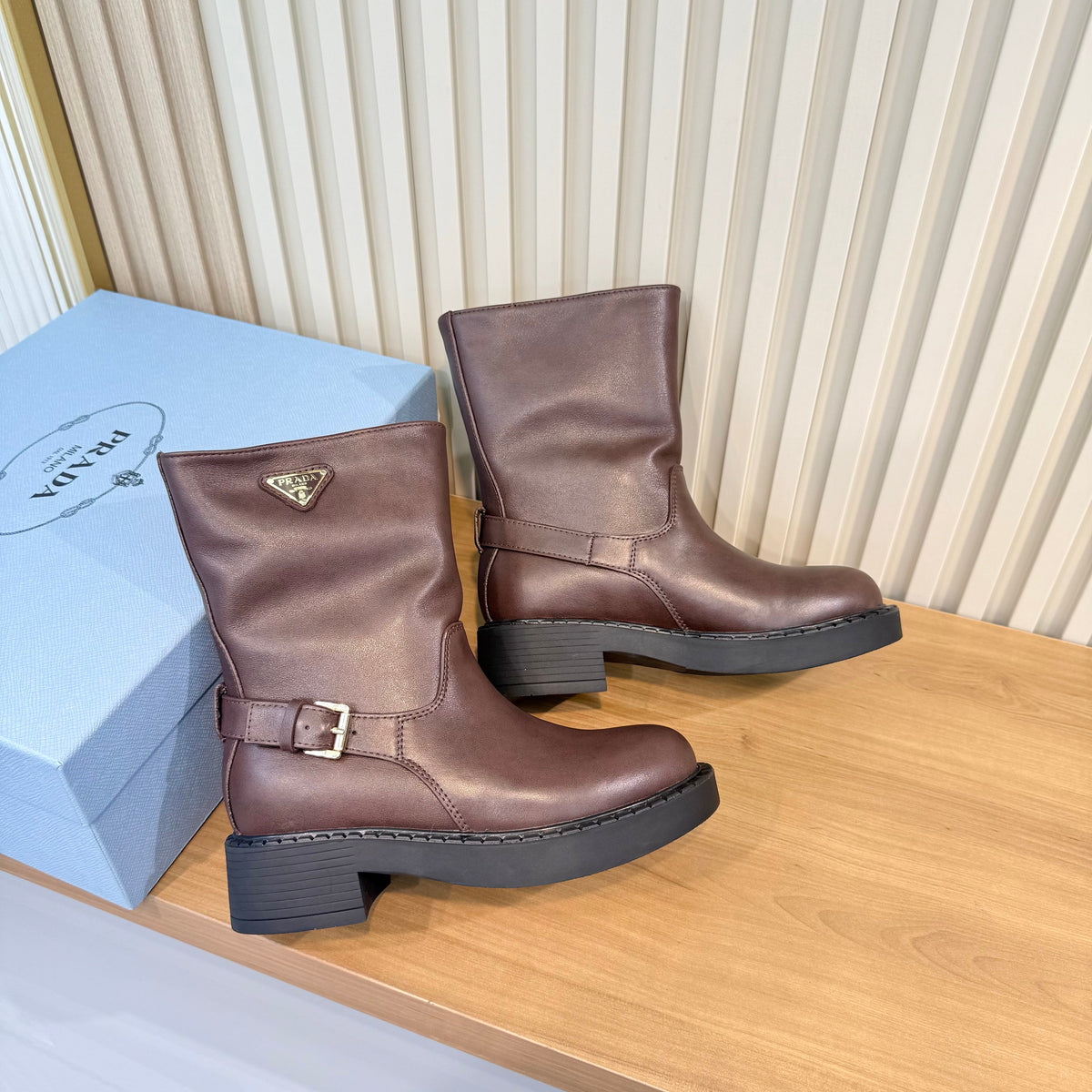 Prada 26s Mid-Calf Boots Brown Leather 140455