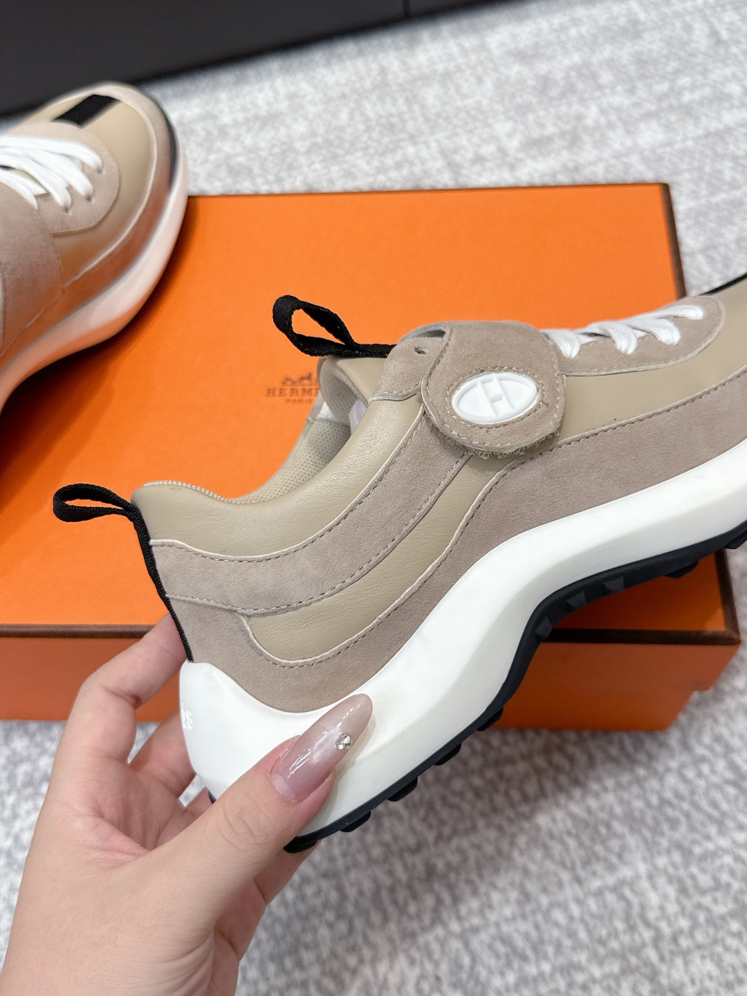 HM 25s Loop Sneaker Beige Galet Suede Lamskin 462190