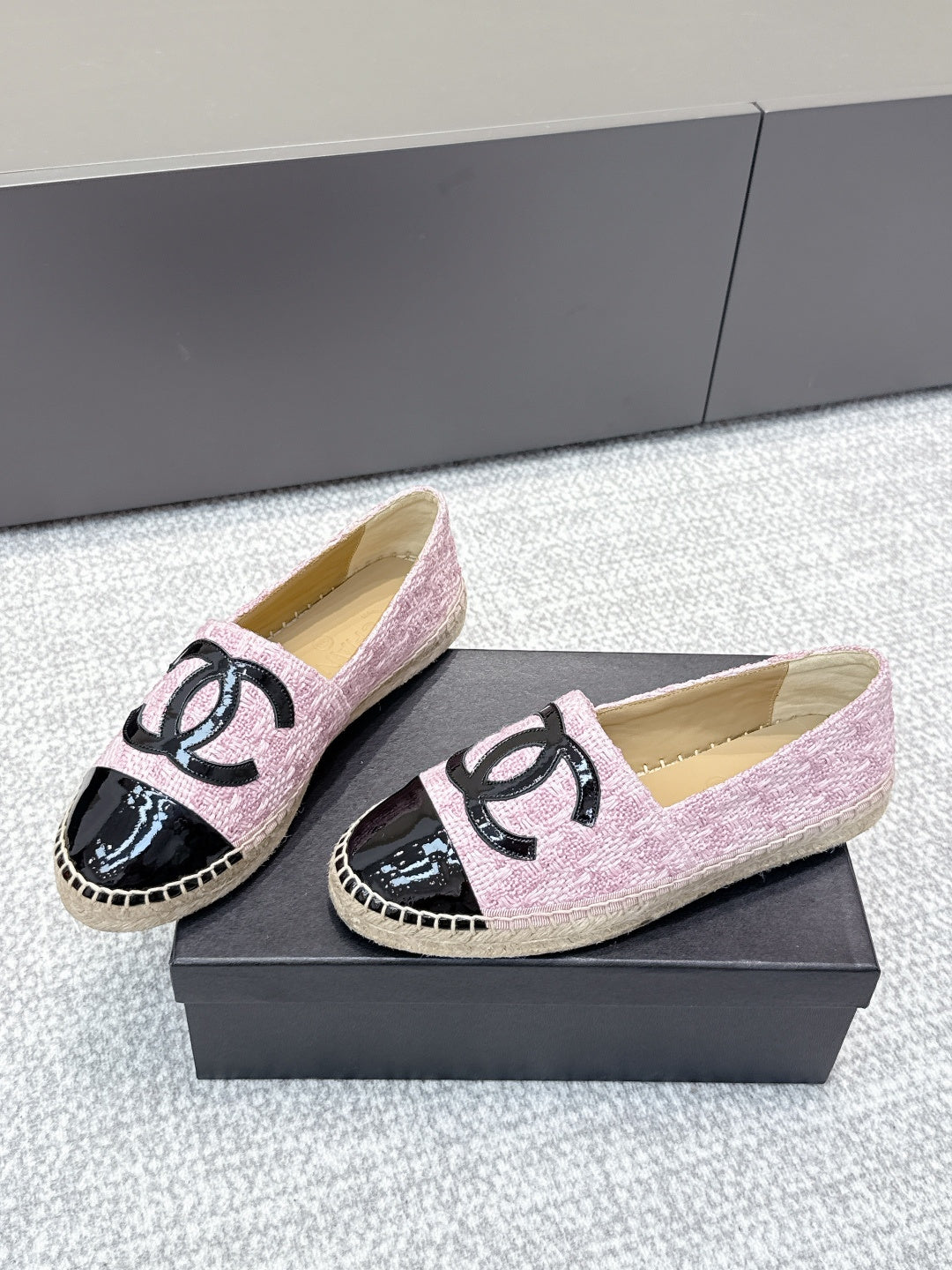 CC Espadrilles Black Pink Tweed Patent Leather 653917