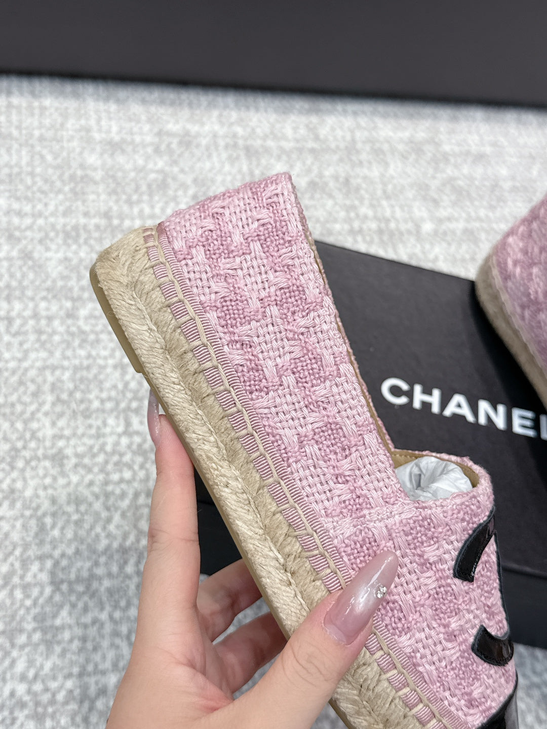 CC Espadrilles Black Pink Tweed Patent Leather 653917