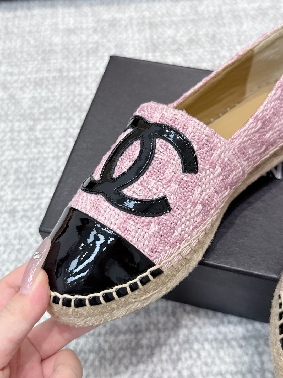 CC Espadrilles Black Pink Tweed Patent Leather 653917