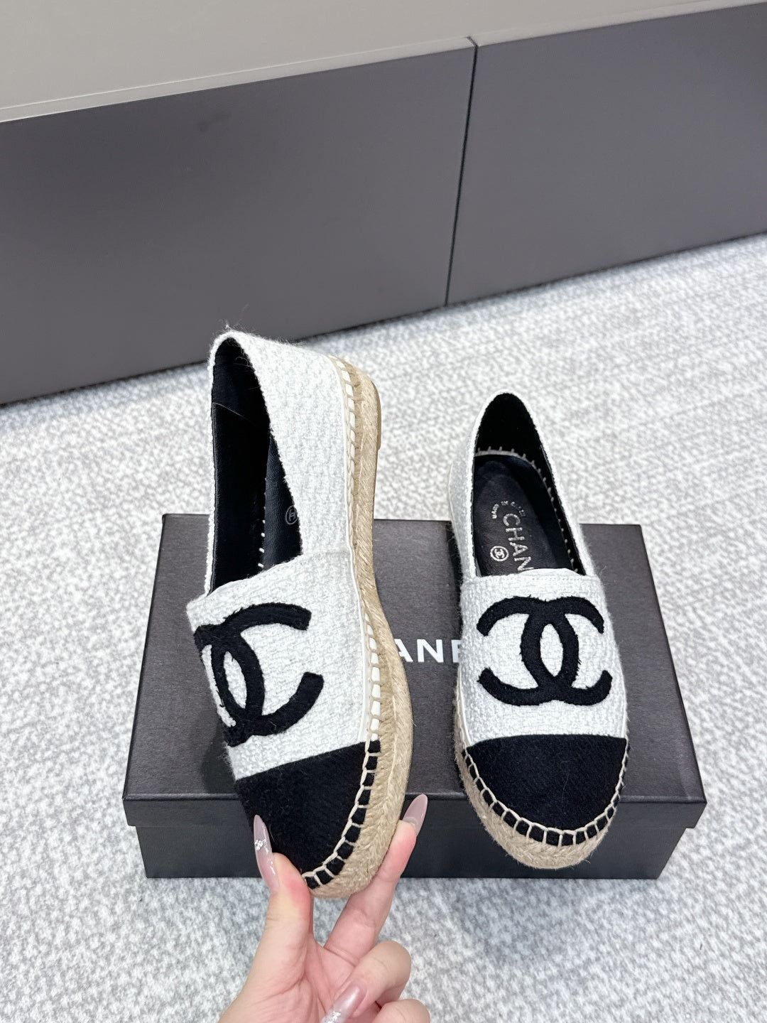 CC Espadrilles Black White Tweed 653919