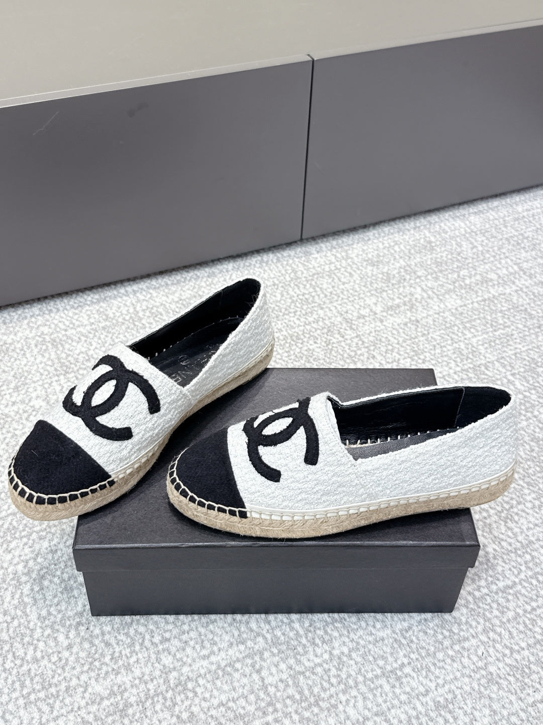 CC Espadrilles Black White Tweed 653919