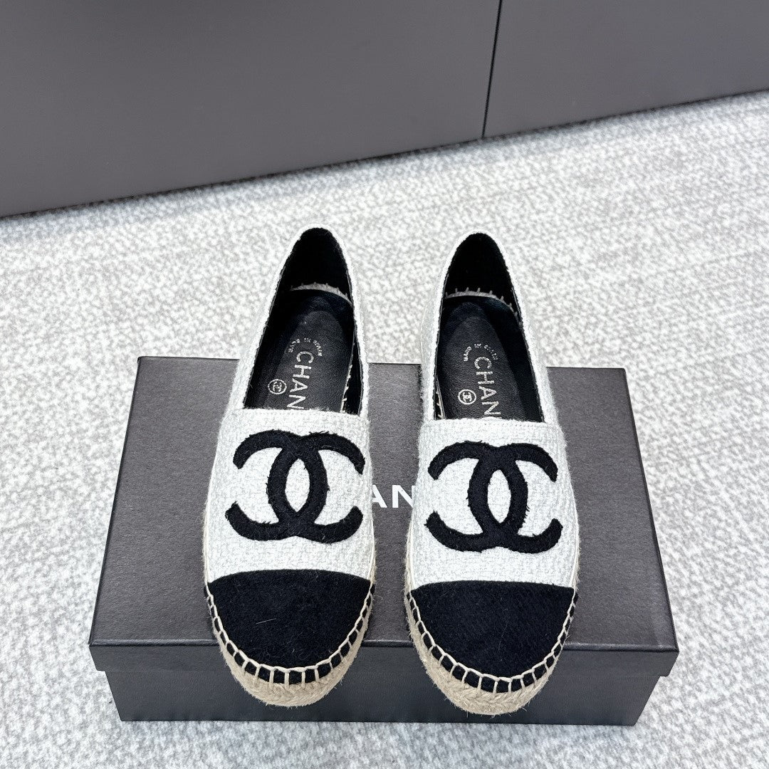 CC Espadrilles Black White Tweed 653919