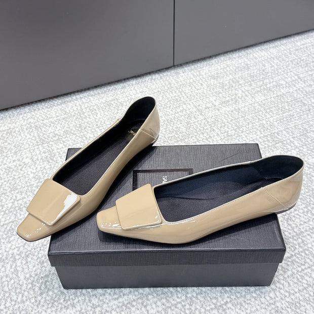 YSL 26ss Square Toe Loafers Beige Patent Leather 662735