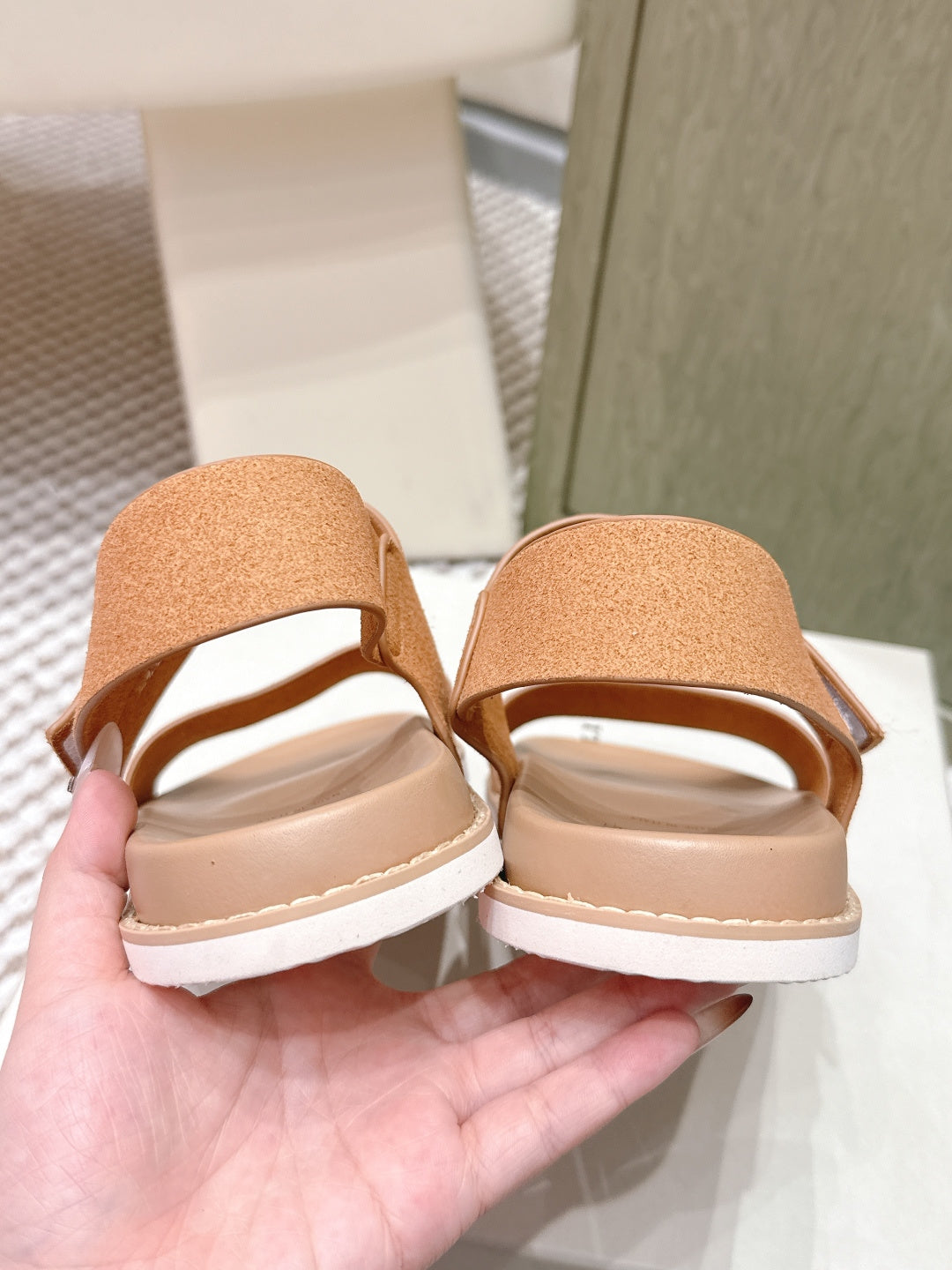 Brunello 26s Velcro Men's Sandals Light Brown Suede Cowhide 612225