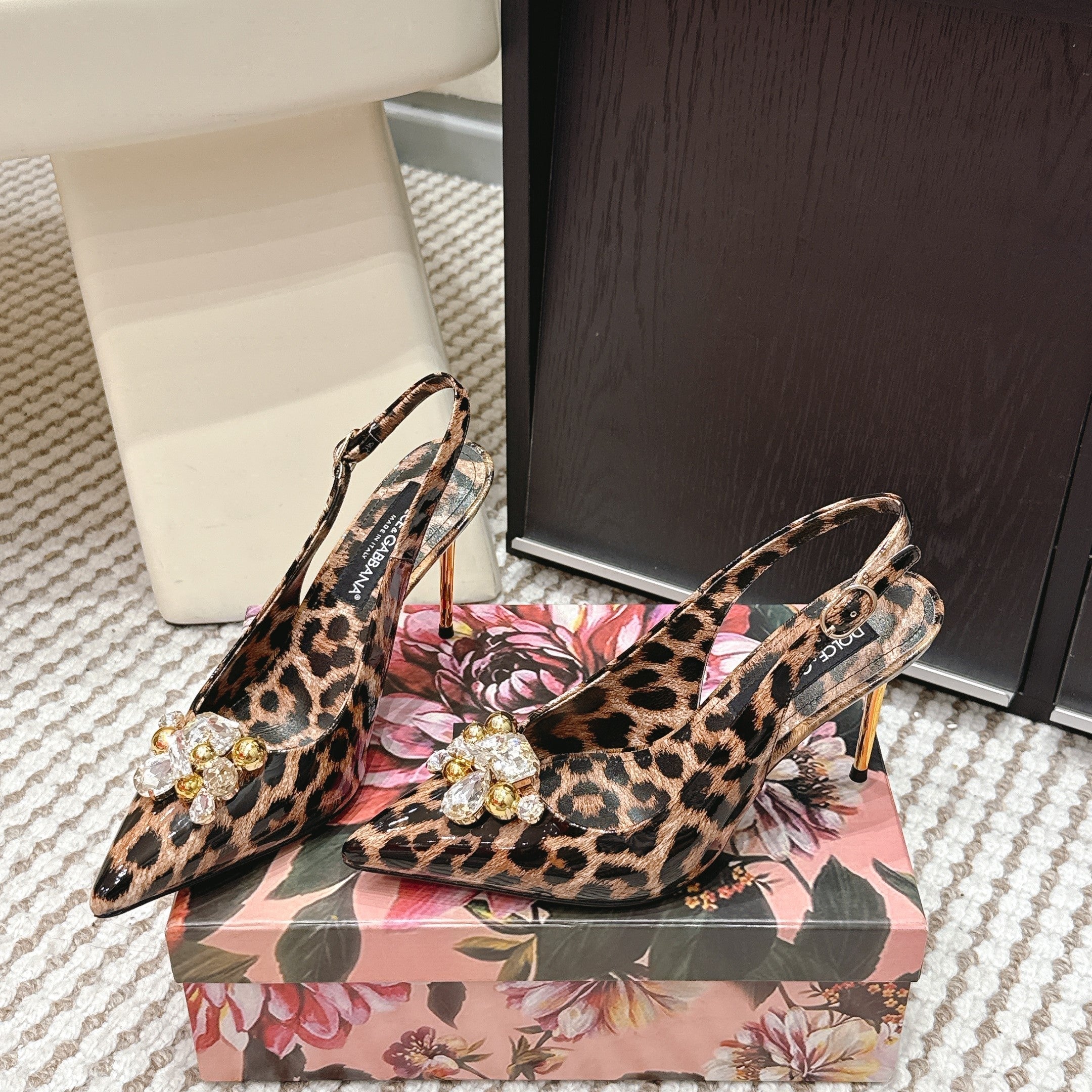 DG Rainbow Slingbacks Leopard Printed Patent Leather 663076