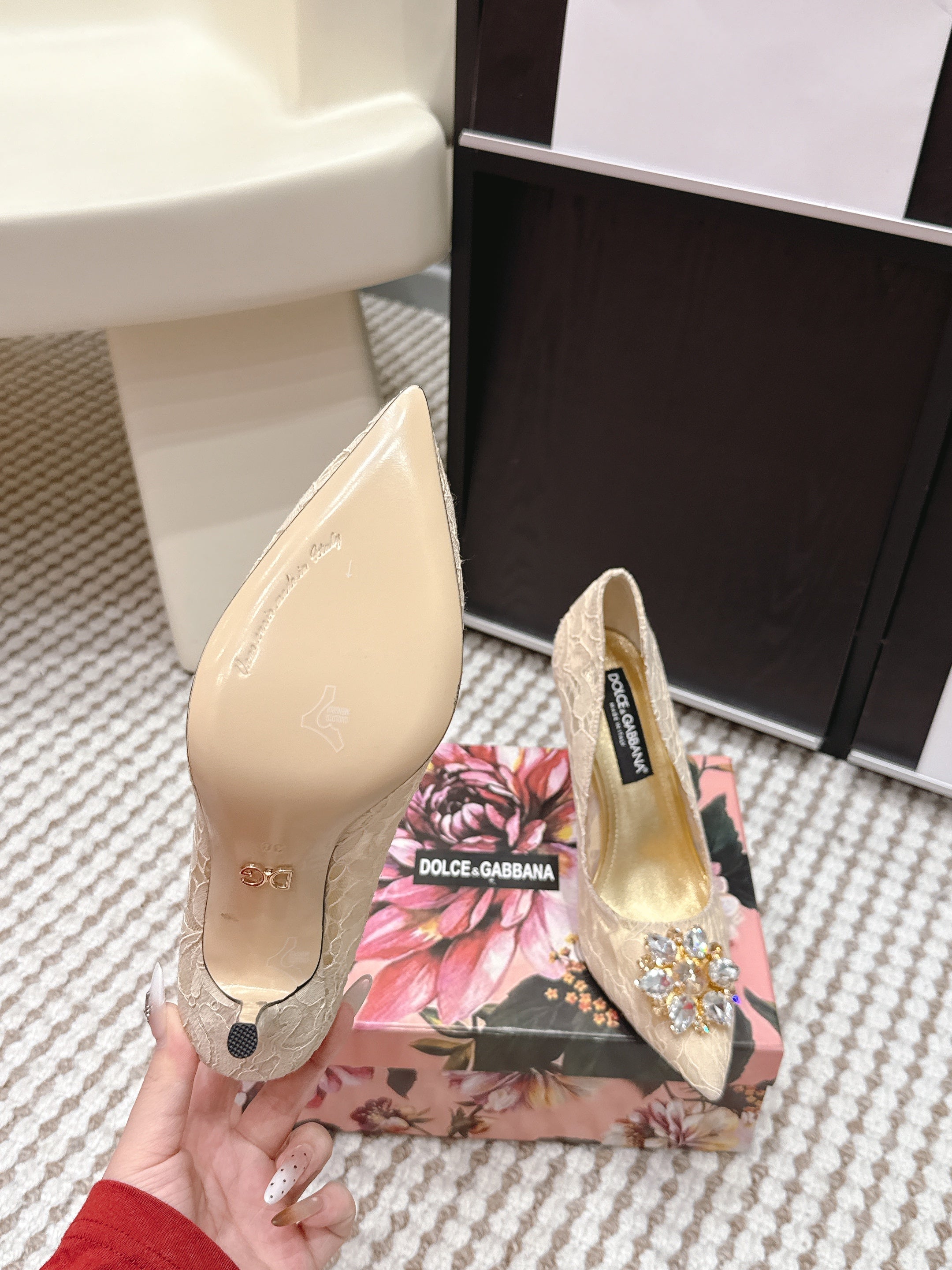 DG 26s Pumps Crystals 9cm Beige Taormina Lace 663088