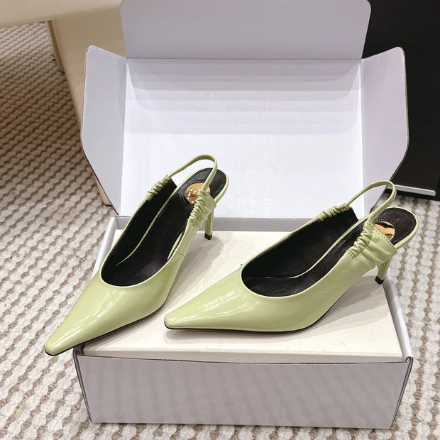 YSL 26ss Slingback 75 Light Green Glossy Leather 654716