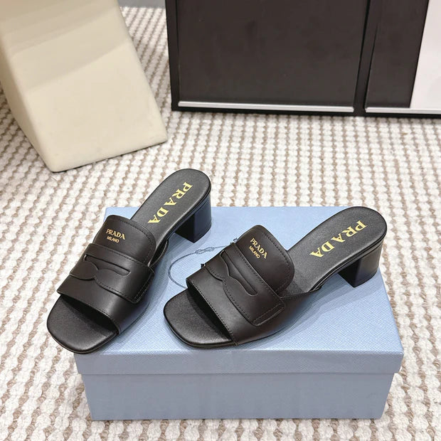PRA 2026S High Heel Slippers 55 Black Leather 658335