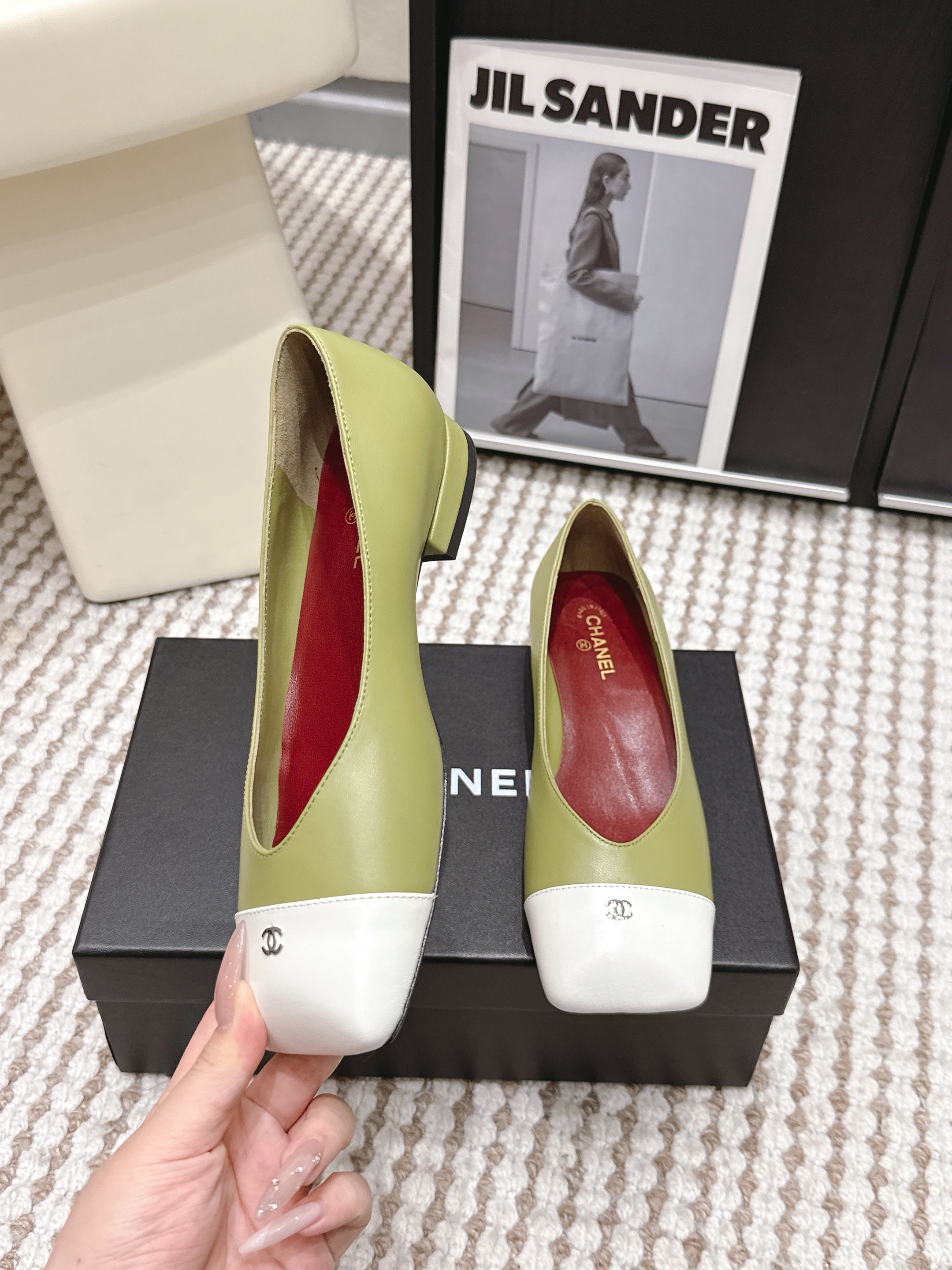 CC 2026 Ballet Flat Green White Lambskin 721412