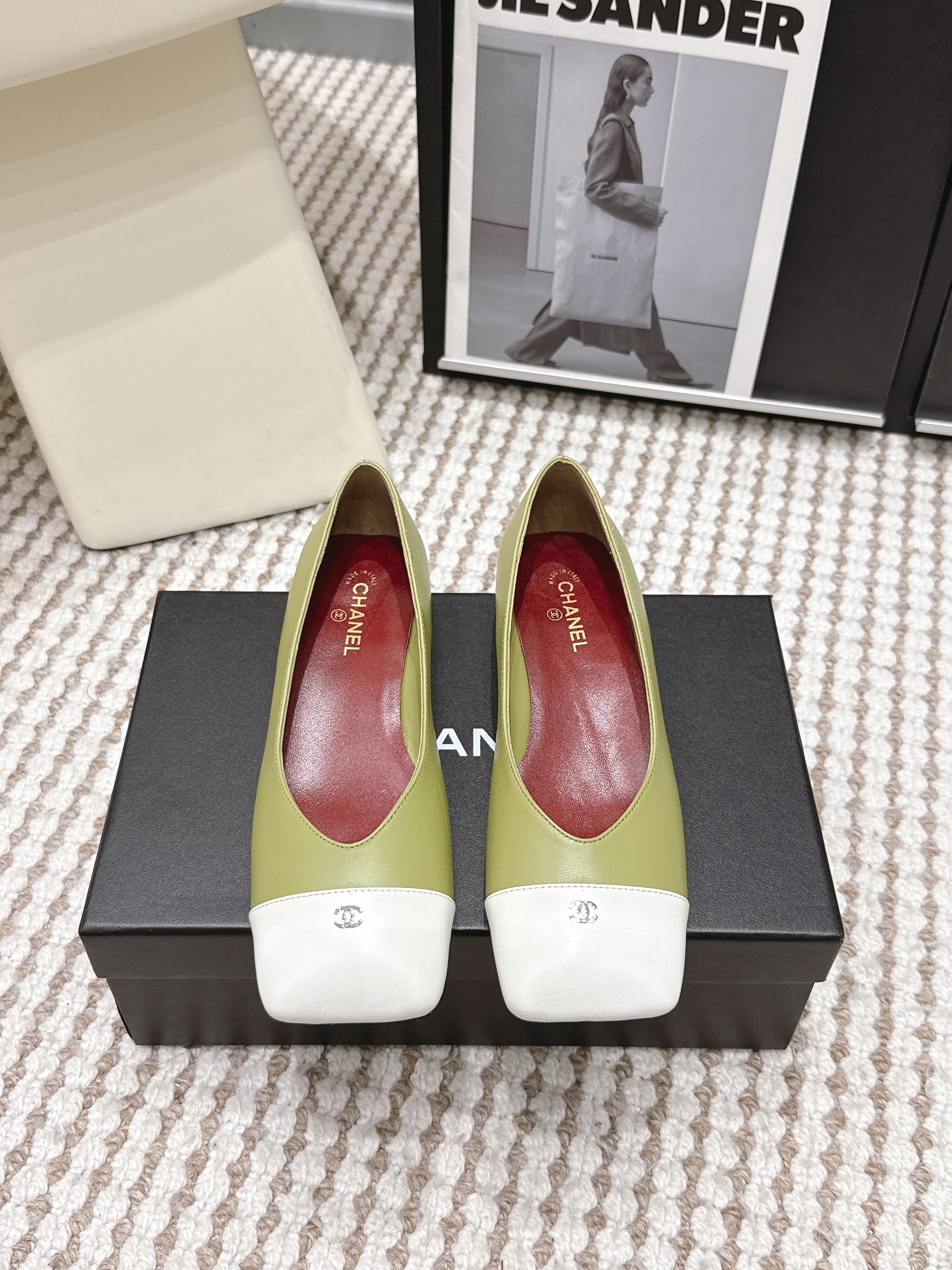 CC 2026 Ballet Flat Green White Lambskin 721412