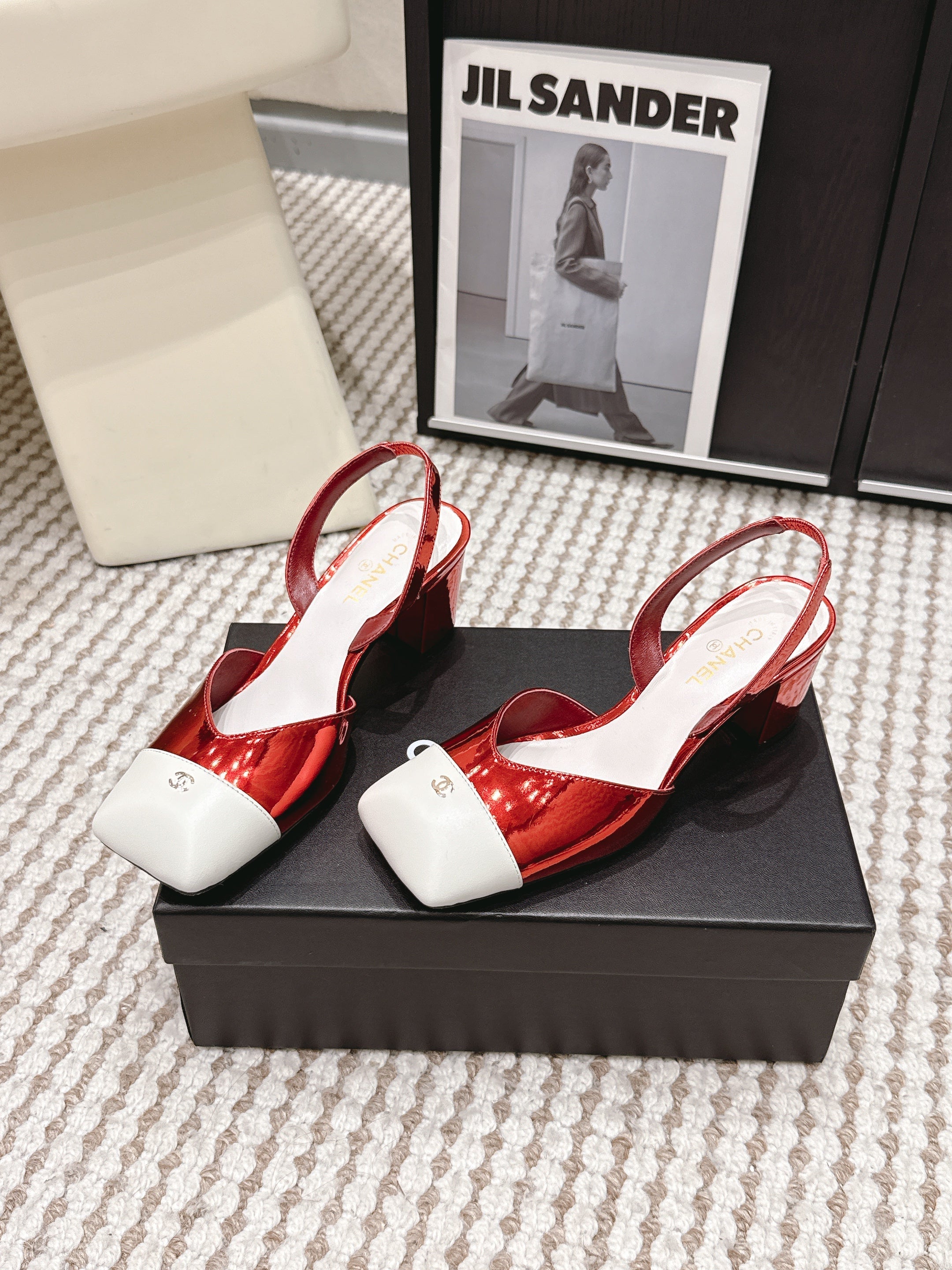CC 2026 Slingbacks 6cm Red White Patent Leather 721438