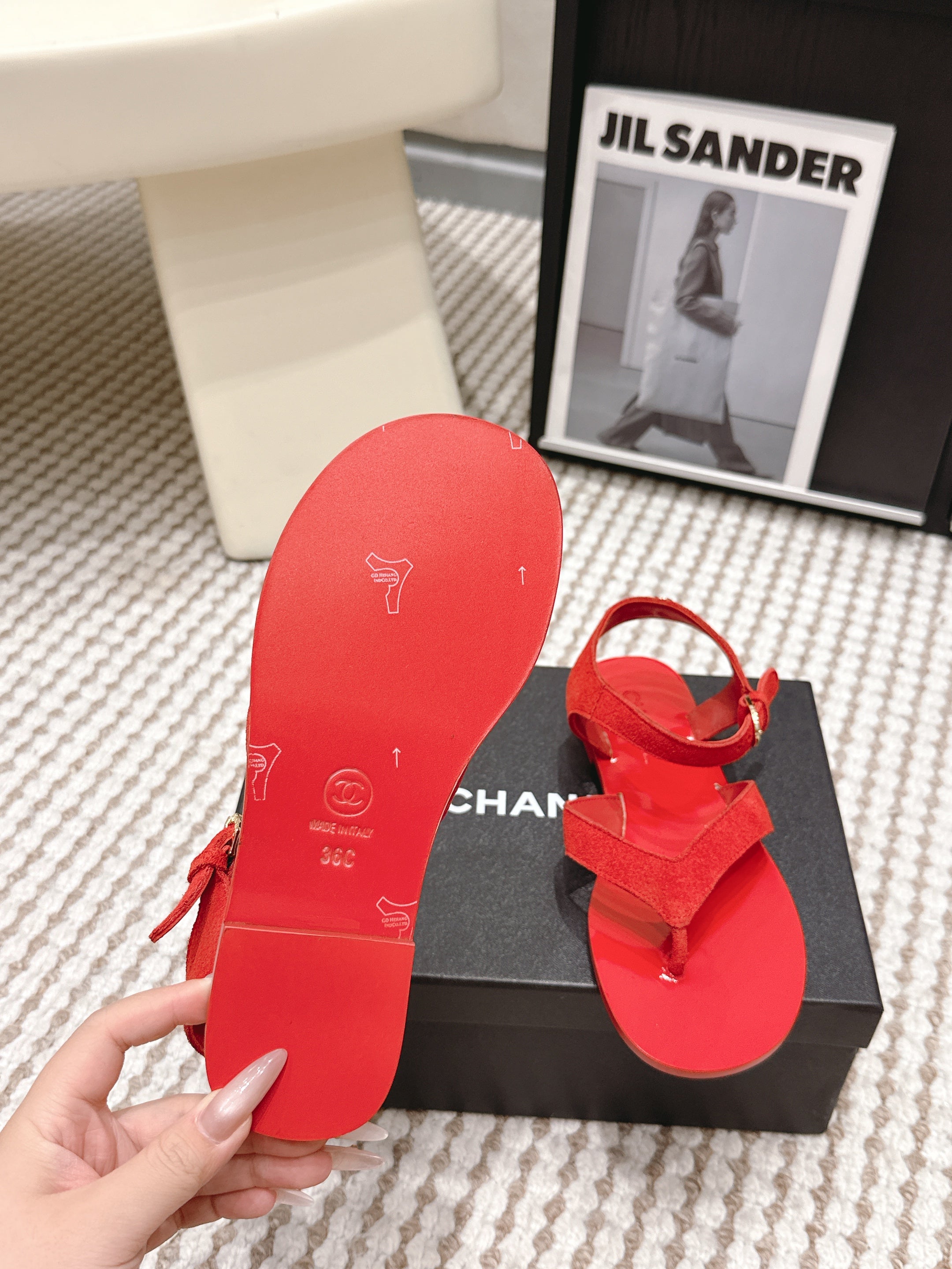 CC Strappy Sandals Red Suede Leather 721498
