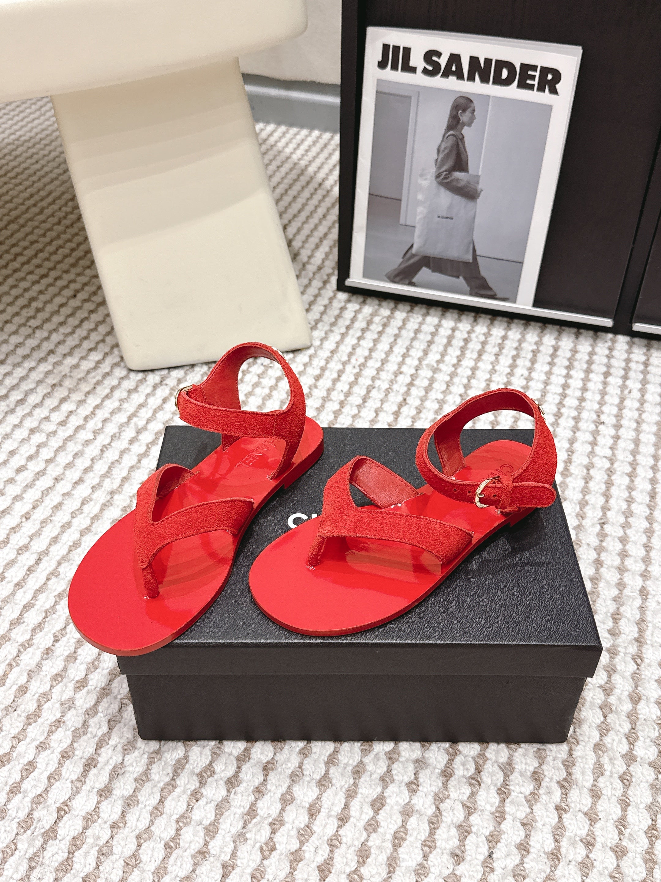 CC Strappy Sandals Red Suede Leather 721498