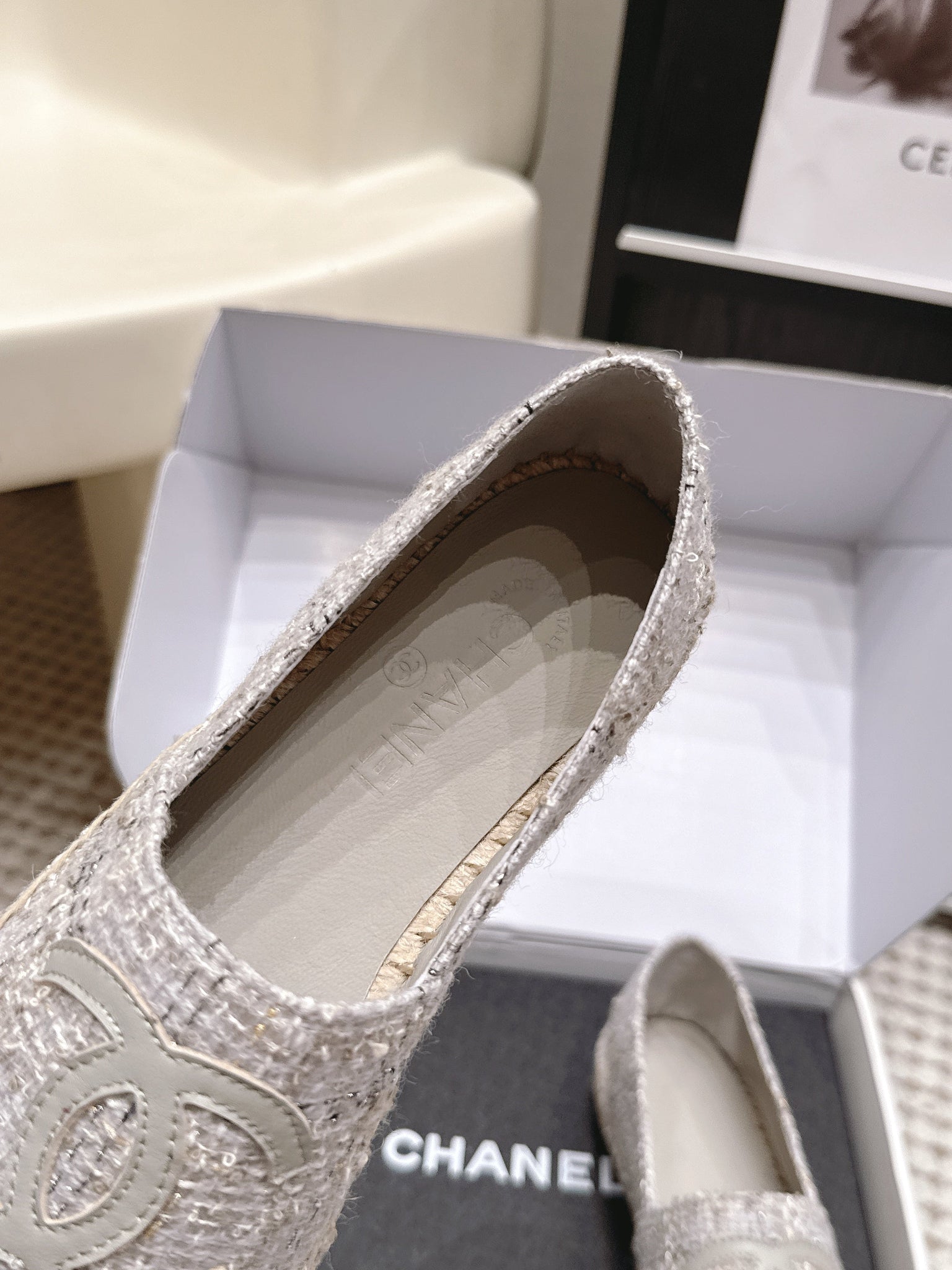 CC 26s Slip Ons Grey Tweed Patent Calfskin
