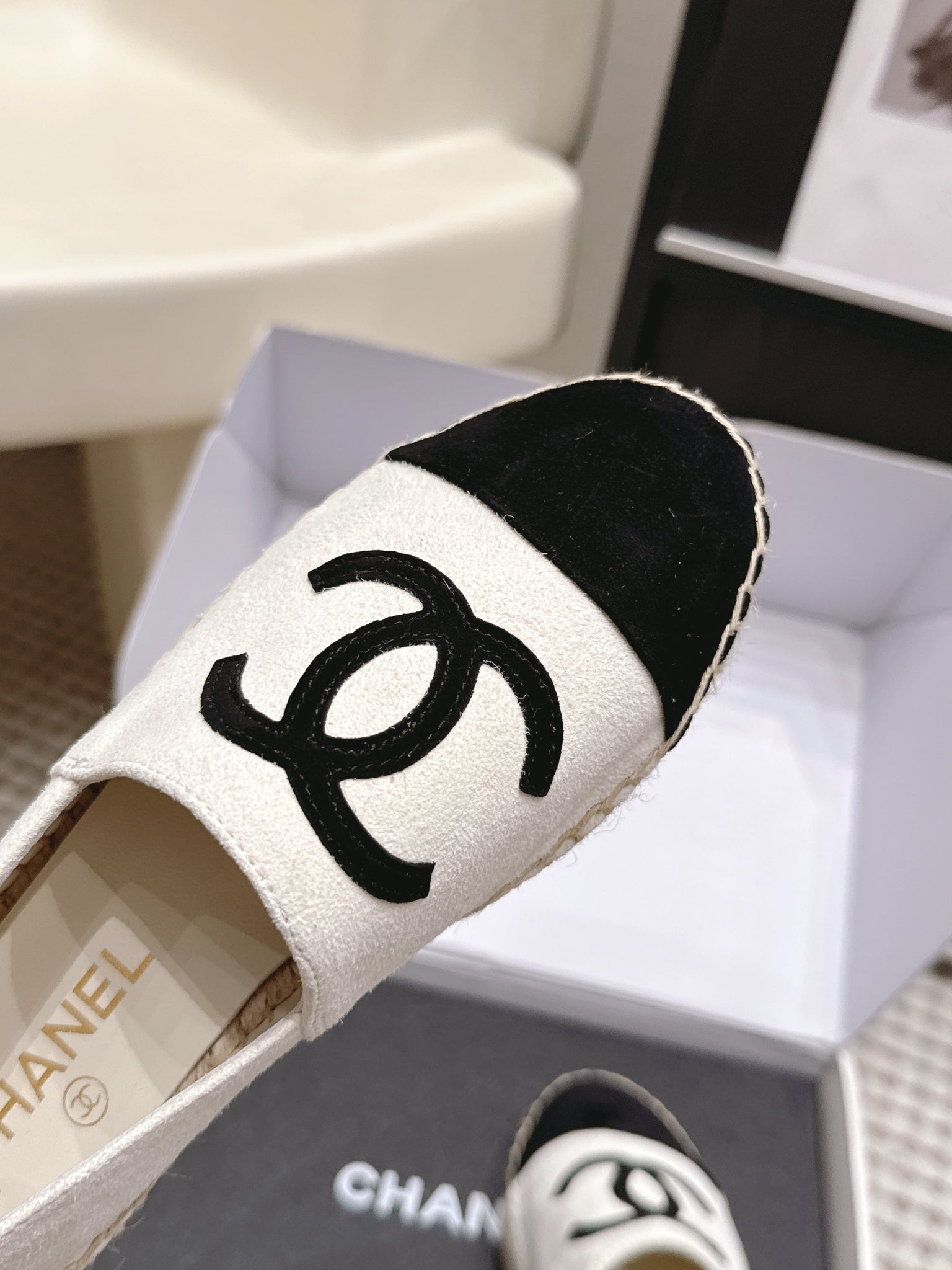 CC 26s Slip Ons White Black Suede