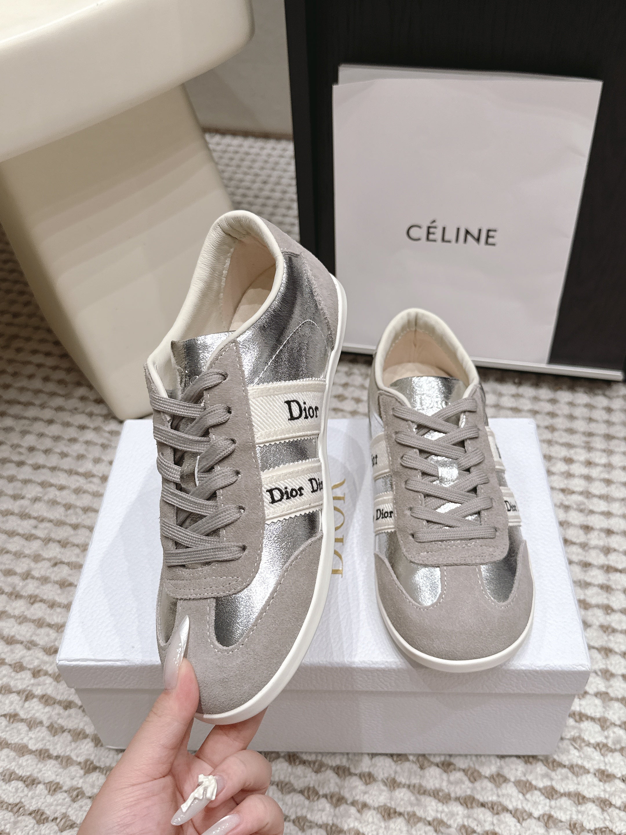 CD Ribbon Sneaker Sliver Suede Leather 930297