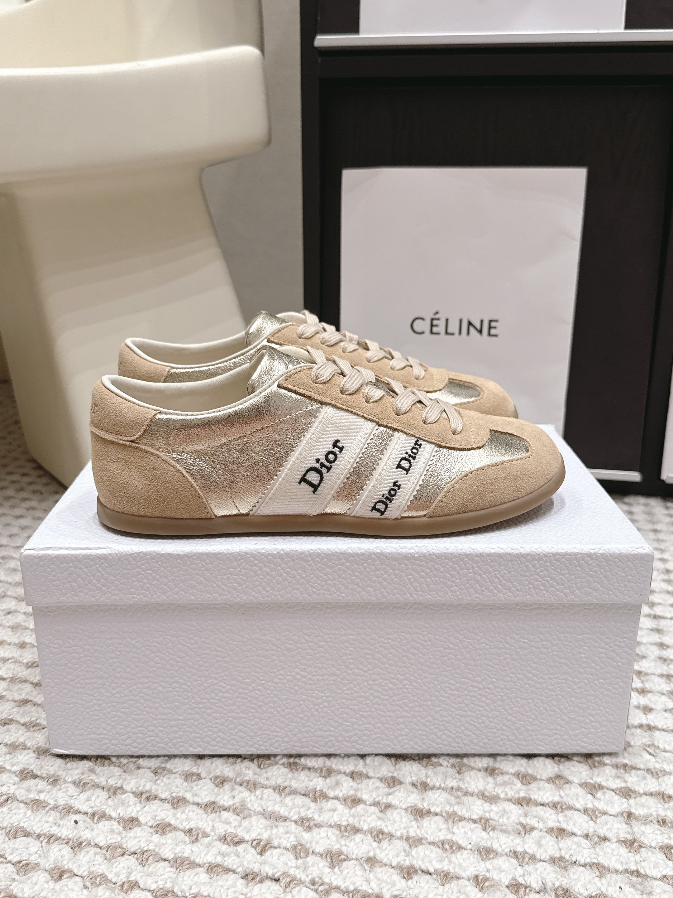 CD Ribbon Sneaker Sliver Khaki Suede Leather 930298