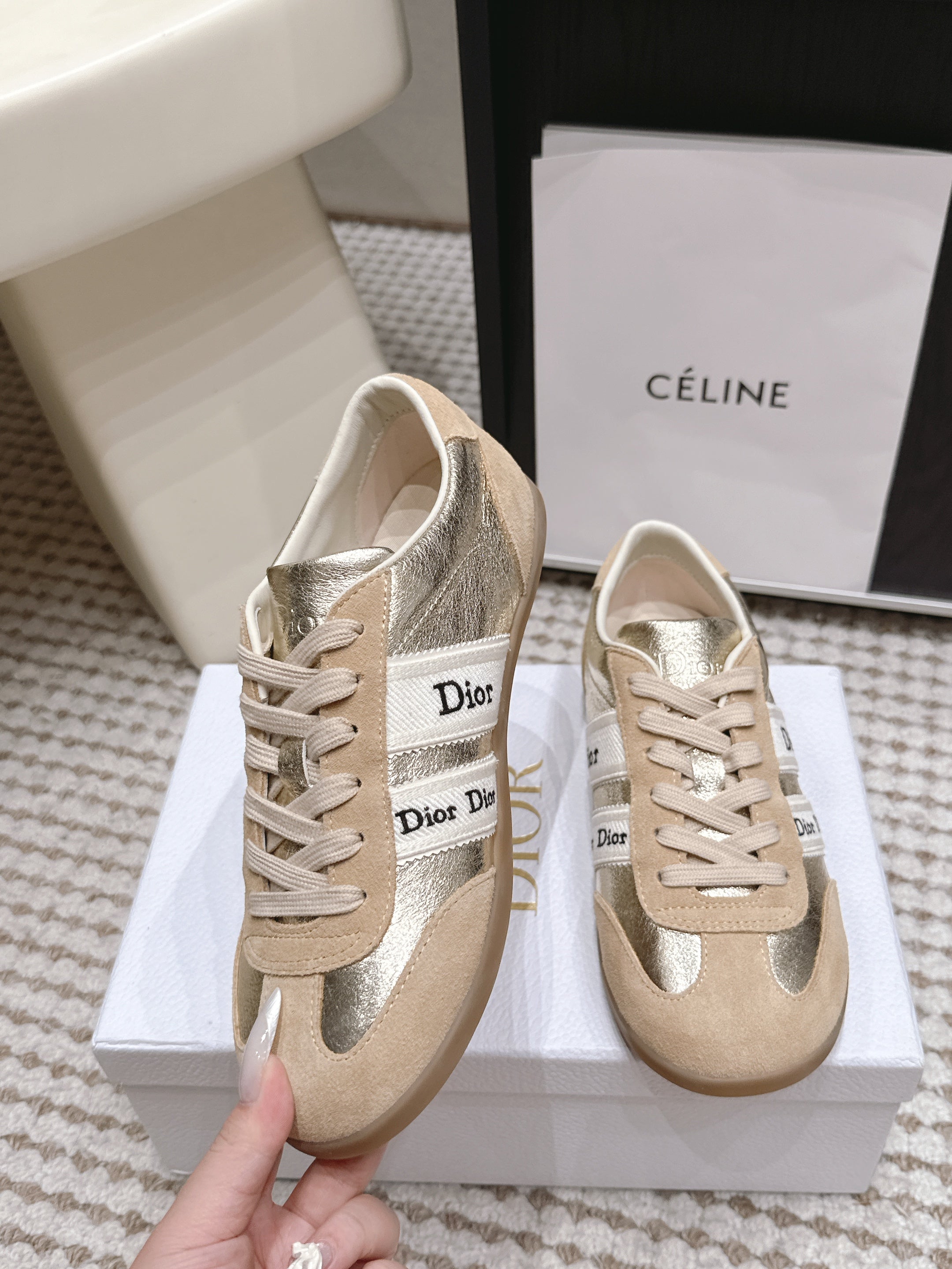 CD Ribbon Sneaker Sliver Khaki Suede Leather 930298