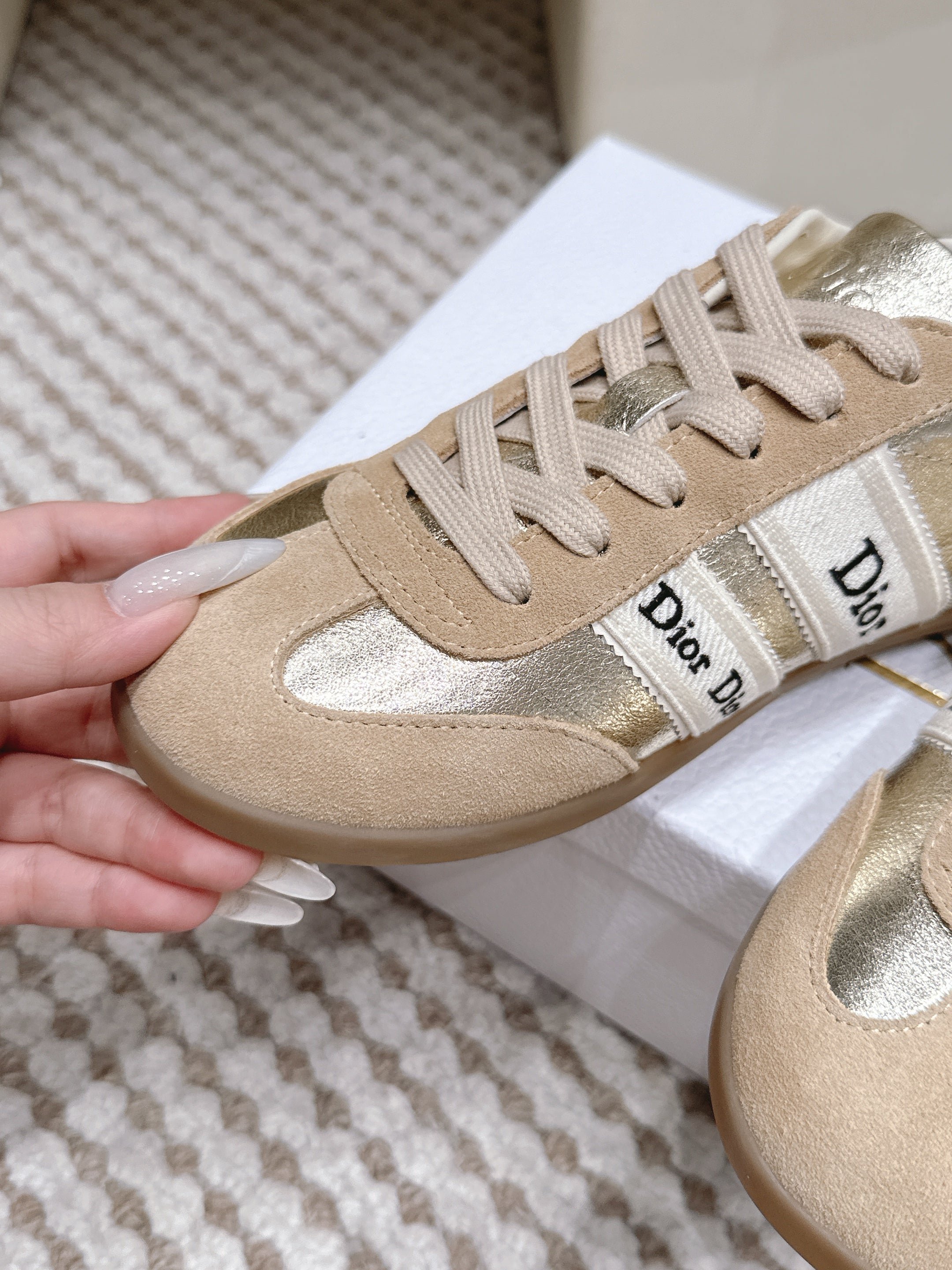 CD Ribbon Sneaker Sliver Khaki Suede Leather 930298